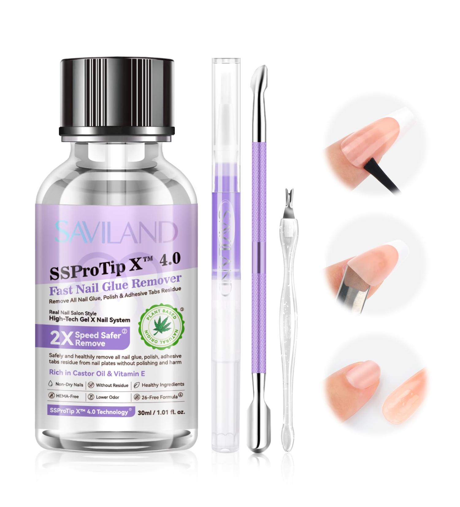 SAVILAND 30ml Nail Glue Remover for False Nails False Nail Remover Castor Oil & Vitamin E Nail Glue Remover for Press on Nails with Cuticle Oil Cuticle Pusher Cuticle Fork Nail Removal Accessories - Buy Online on GoSupps.com