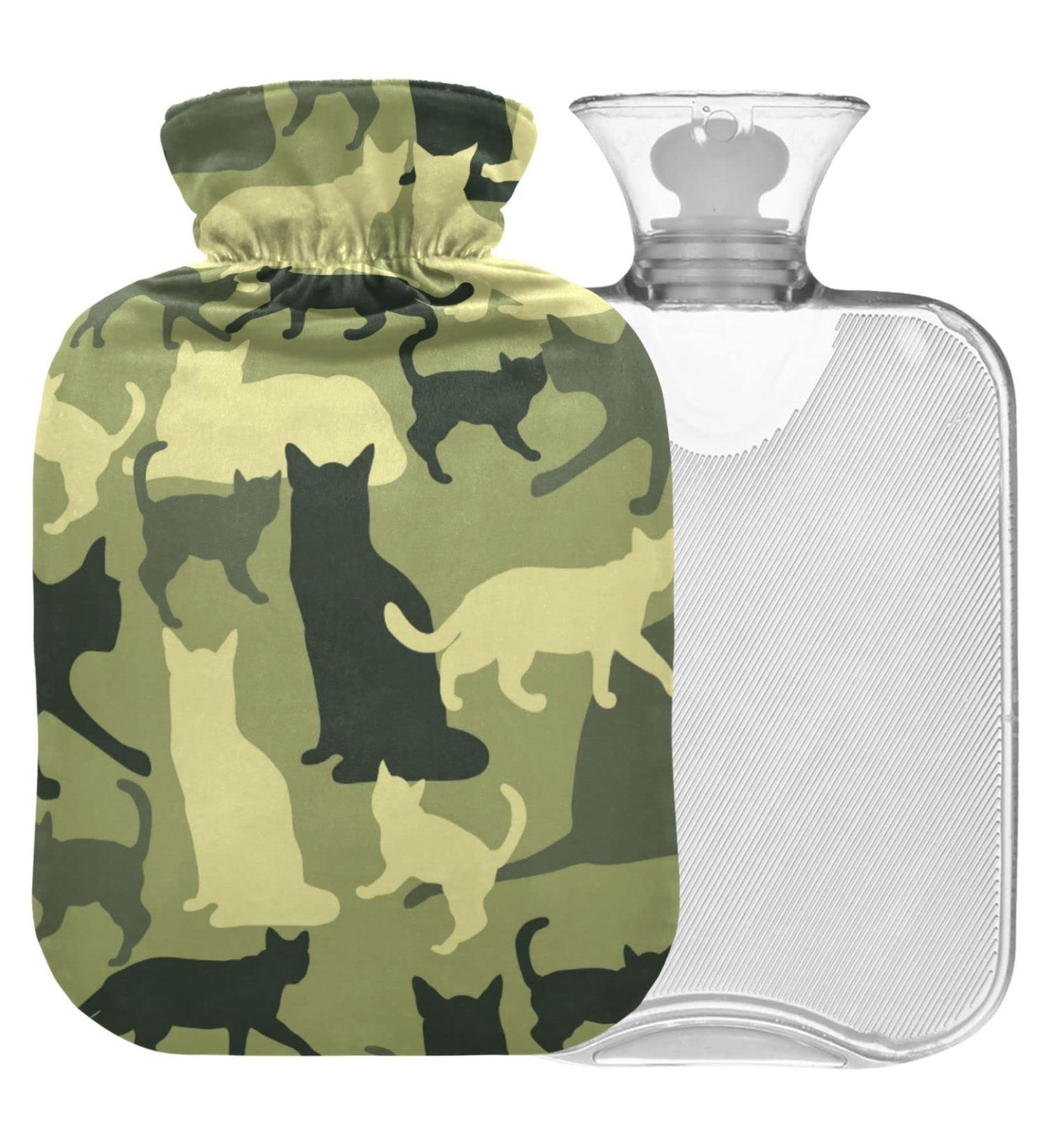 Shop Naanle Camouflage Cats Hot Water Bottle | 1L Transparent Heat Therapy for Pain Relief - Ideal for Bed & Foot Comfort - Buy Online on GoSupps.com
