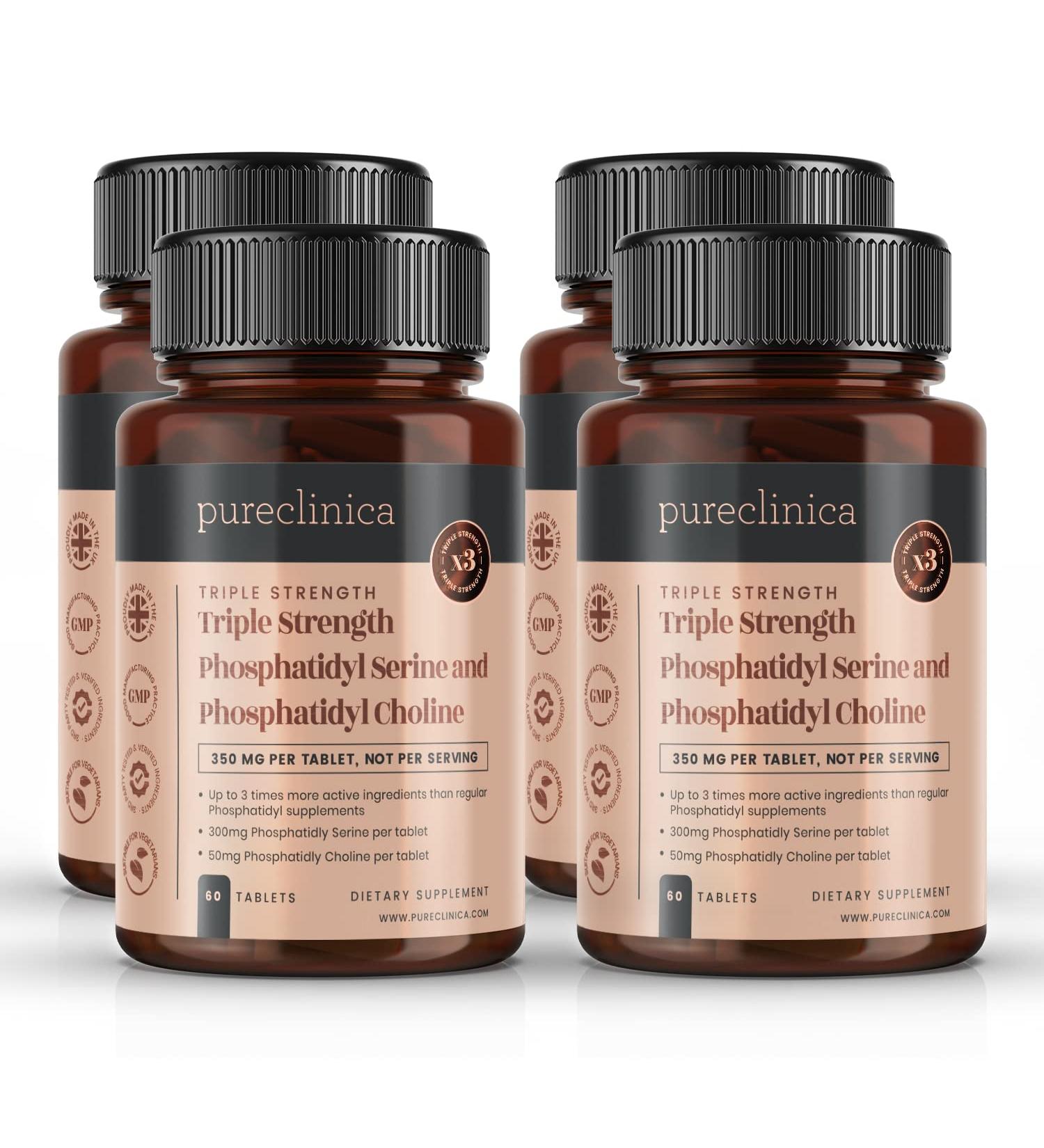 Triple Strength Phosphatidylserine & Phosphatidylcholine - 240 Tablets (4 Bottles) for Enhanced Focus & Memory - International Shipping Available - Buy Online on GoSupps.com