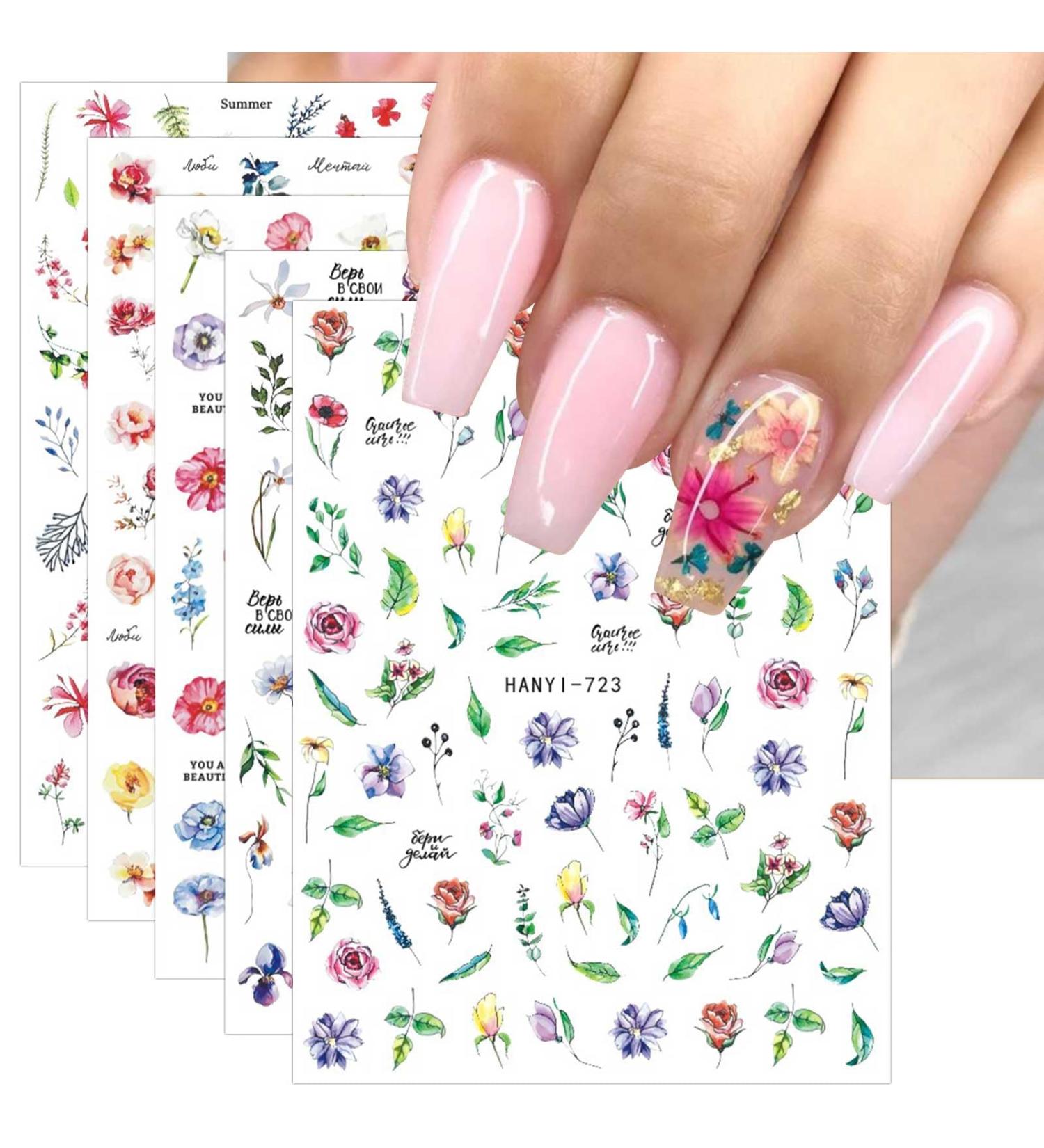 JMEOWIO 9 Sheets Spring Flower Nail Art Stickers Decals Self-Adhesive Colorful Summer Floral Nail Supplies Nail Art Design Decoration Accessories - Buy Online on GoSupps.com