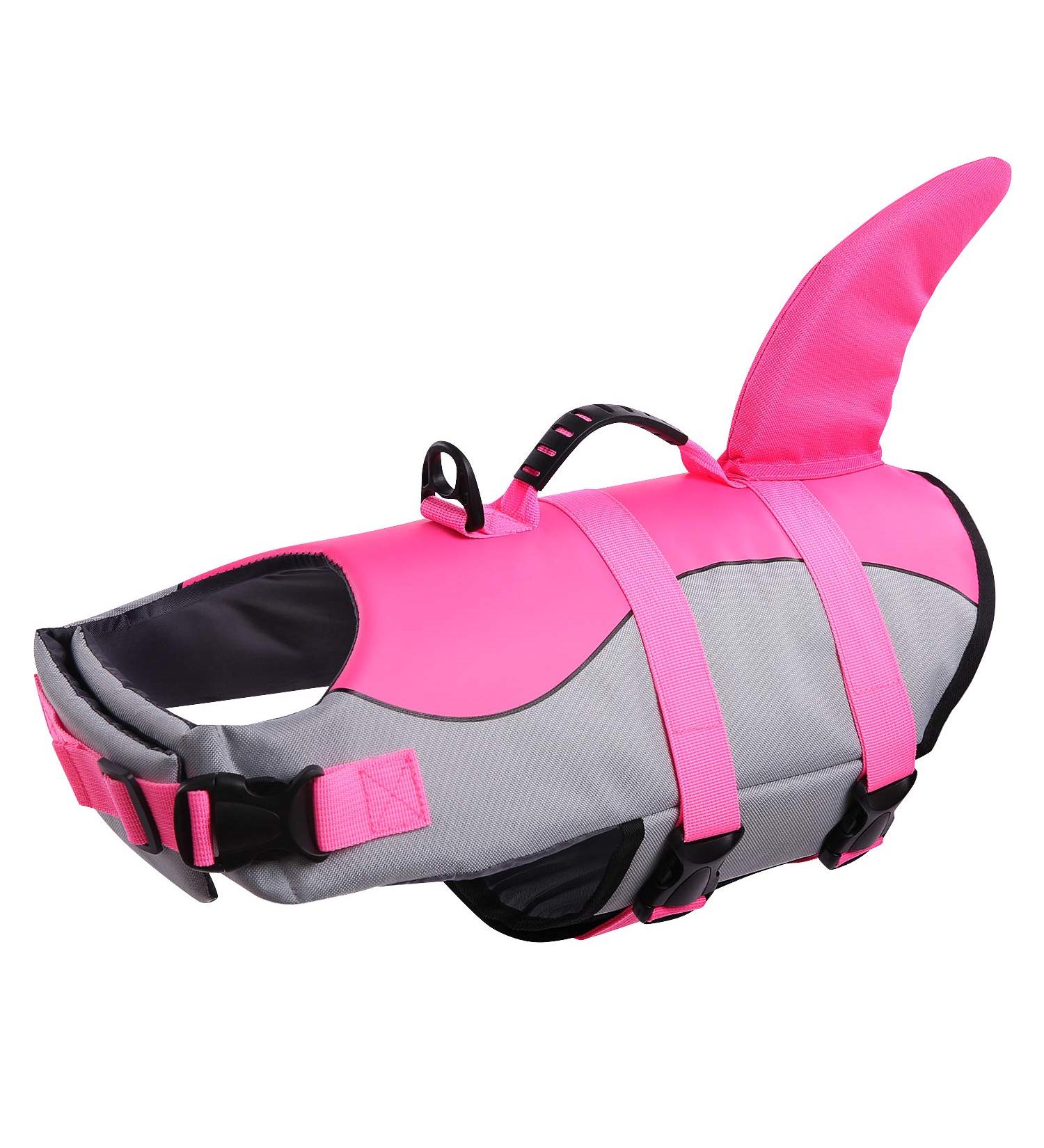 Queenmore Adjustable Dog Life Jacket - High Buoyancy Ripstop Float Coat for Small & Medium Dogs - Pink Shark Design - Buy Online on GoSupps.com