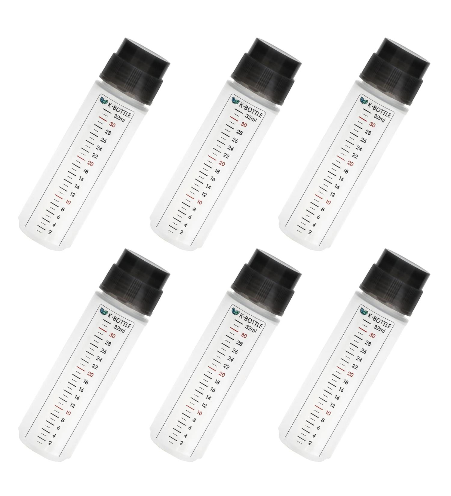 Pack of 6 K-BOTTLE 1oz Minoxidil Applicator Bottles with Sponge Head - Scalp Essence & Hair Loss Medicine/Cosmetic - Black & Translucent - Buy Online on GoSupps.com