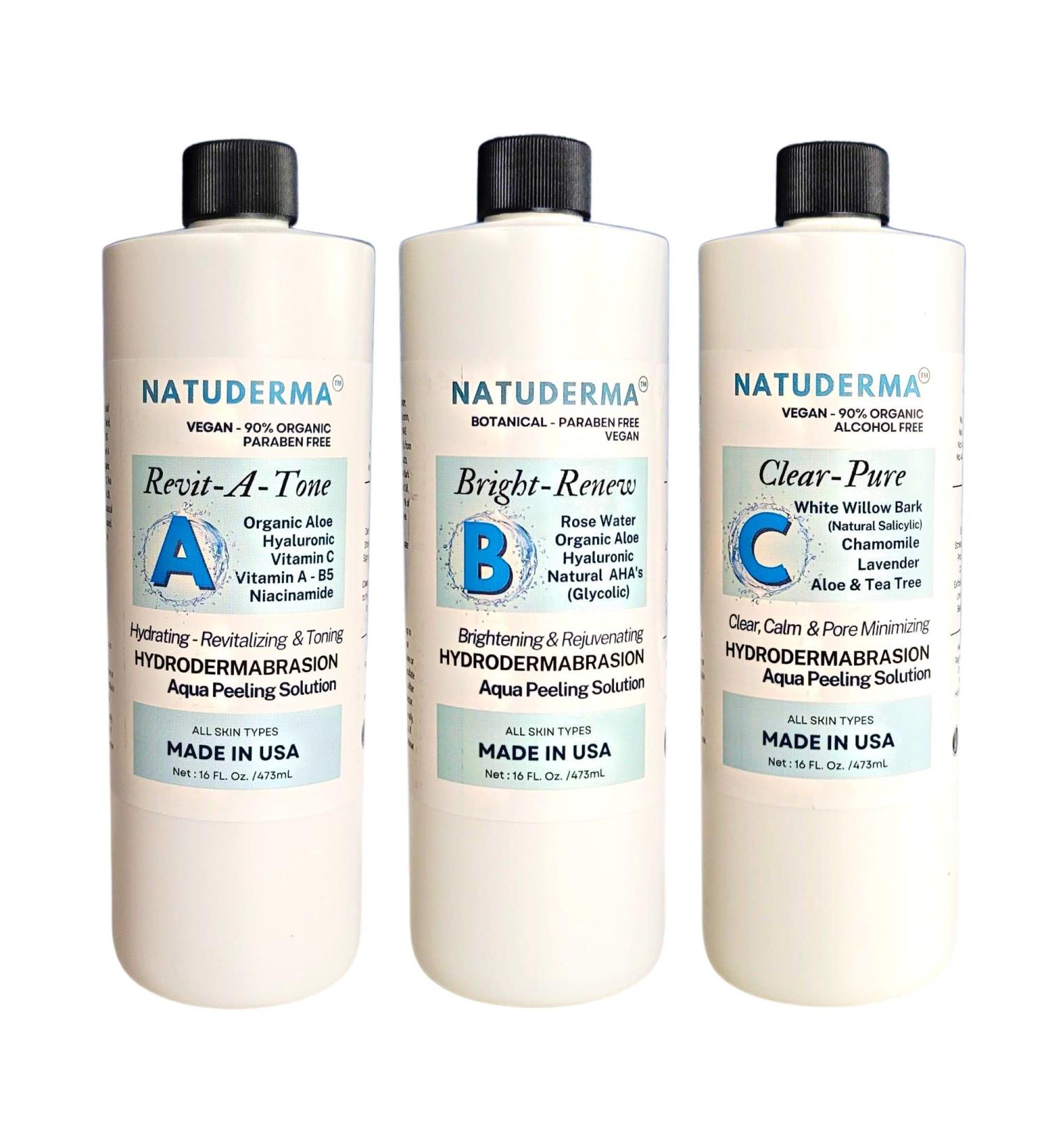 Natuderma Hydrodermabrasion Solution - Aqua Peeling Serum - Set of 3 (16 oz each) - MADE IN USA - Buy Online on GoSupps.com