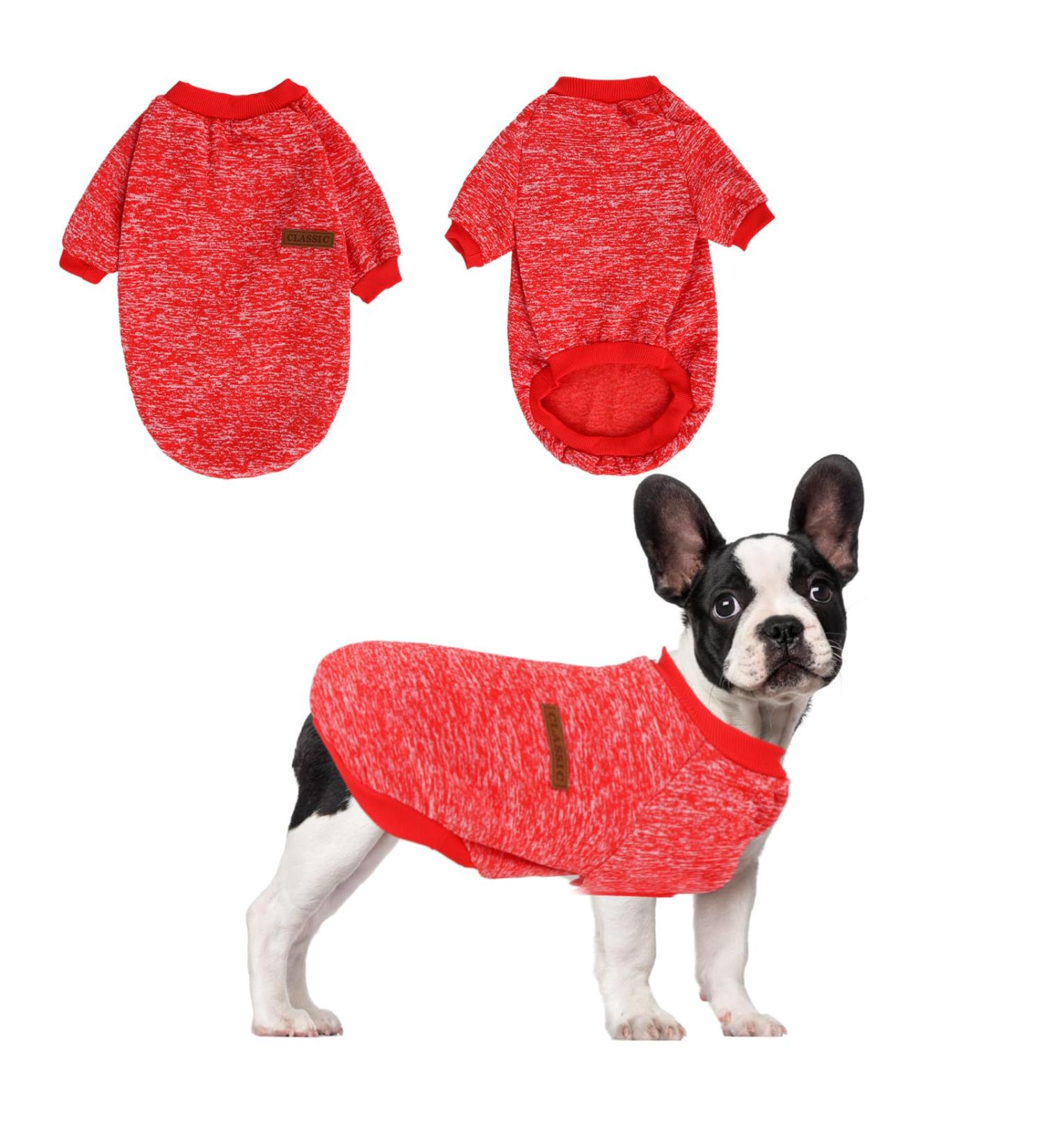 Warm Dog Sweater - Fleece Hoodie for Small & Medium Dogs | Cozy Winter Pet Coat for Corgis Bulldogs & Bichons (L/35cm) - Red - Buy Online on GoSupps.com
