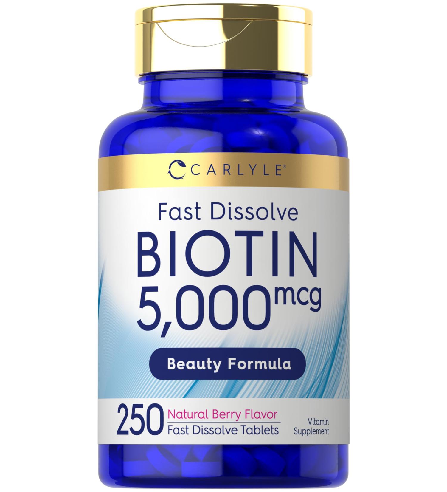 Carlyle Biotin 5000mcg | 250 Fast Dissolve Tablets | Supplement for Men and Women | Vegetarian Non-GMO Gluten Free 250 Count (Pack of 1) - Buy Online on GoSupps.com