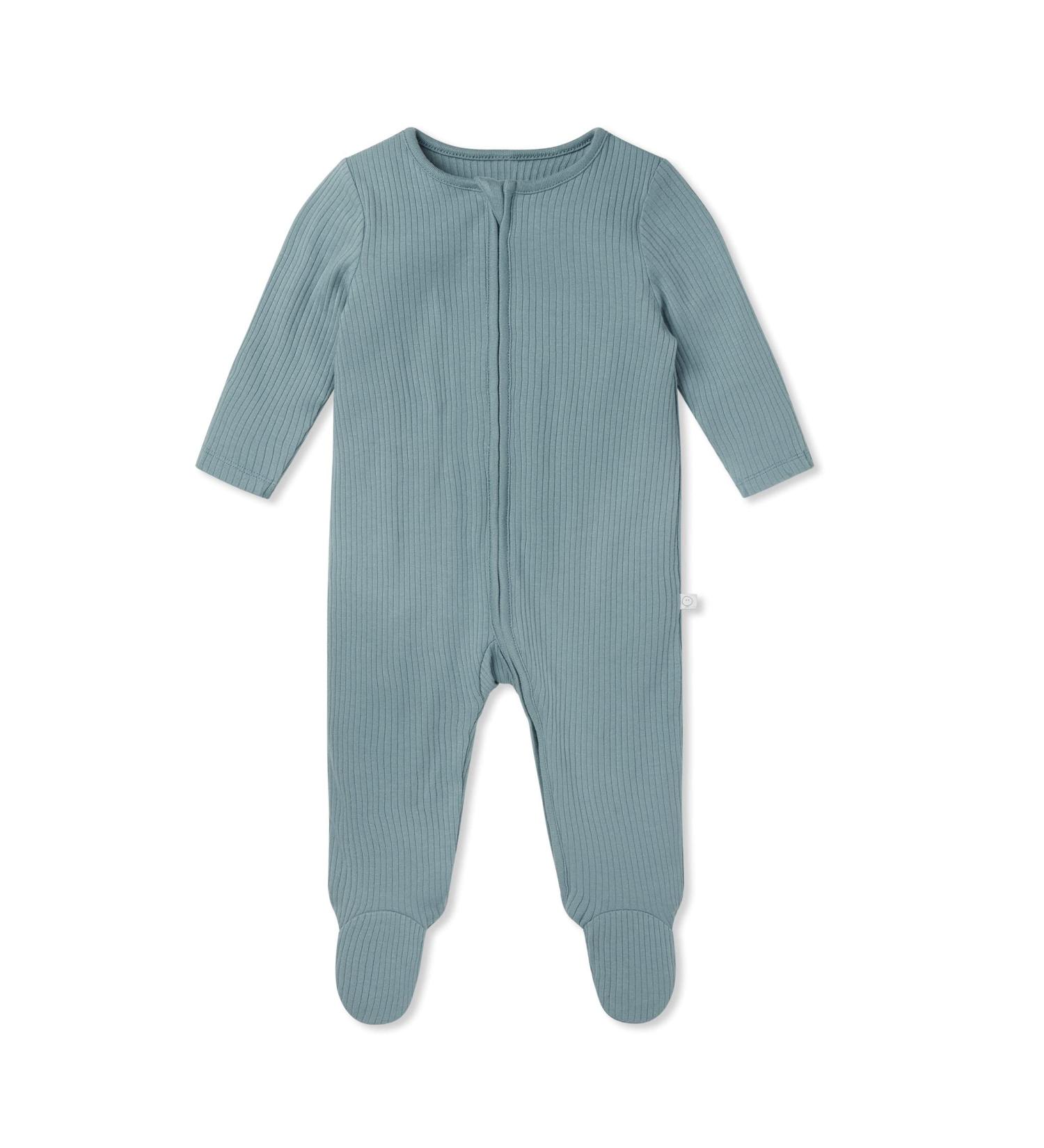 MORI Organic Cotton/Bamboo Zip Up Sleepsuit for Baby Boys/Girls | 18-24 Months | Ribbed Blue - Buy Online on GoSupps.com