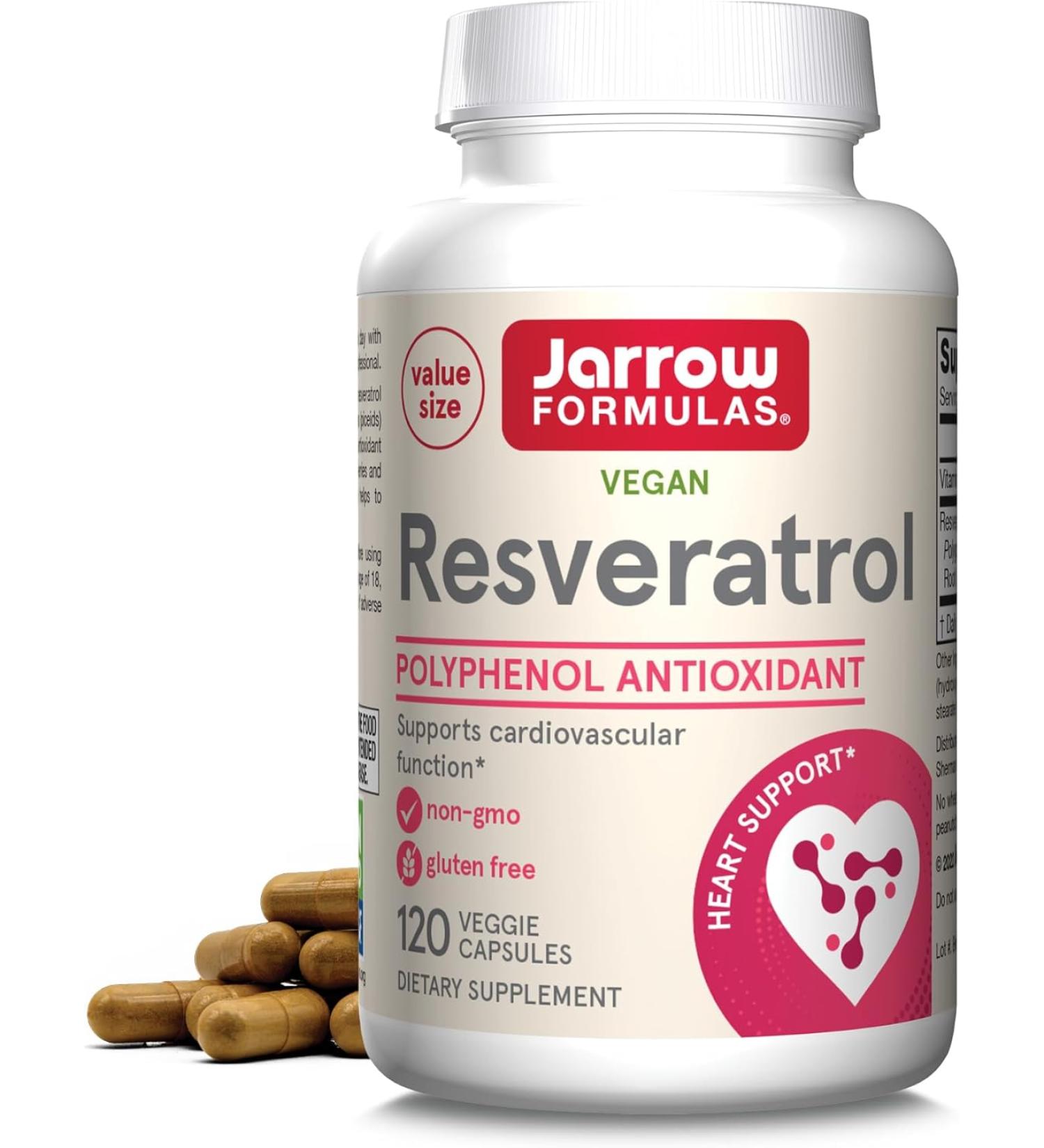 Jarrow Formulas Resveratrol 100 mg - 120 Veggie Caps | Antioxidant & Cardiovascular Support with Vitamin C - Buy Online on GoSupps.com