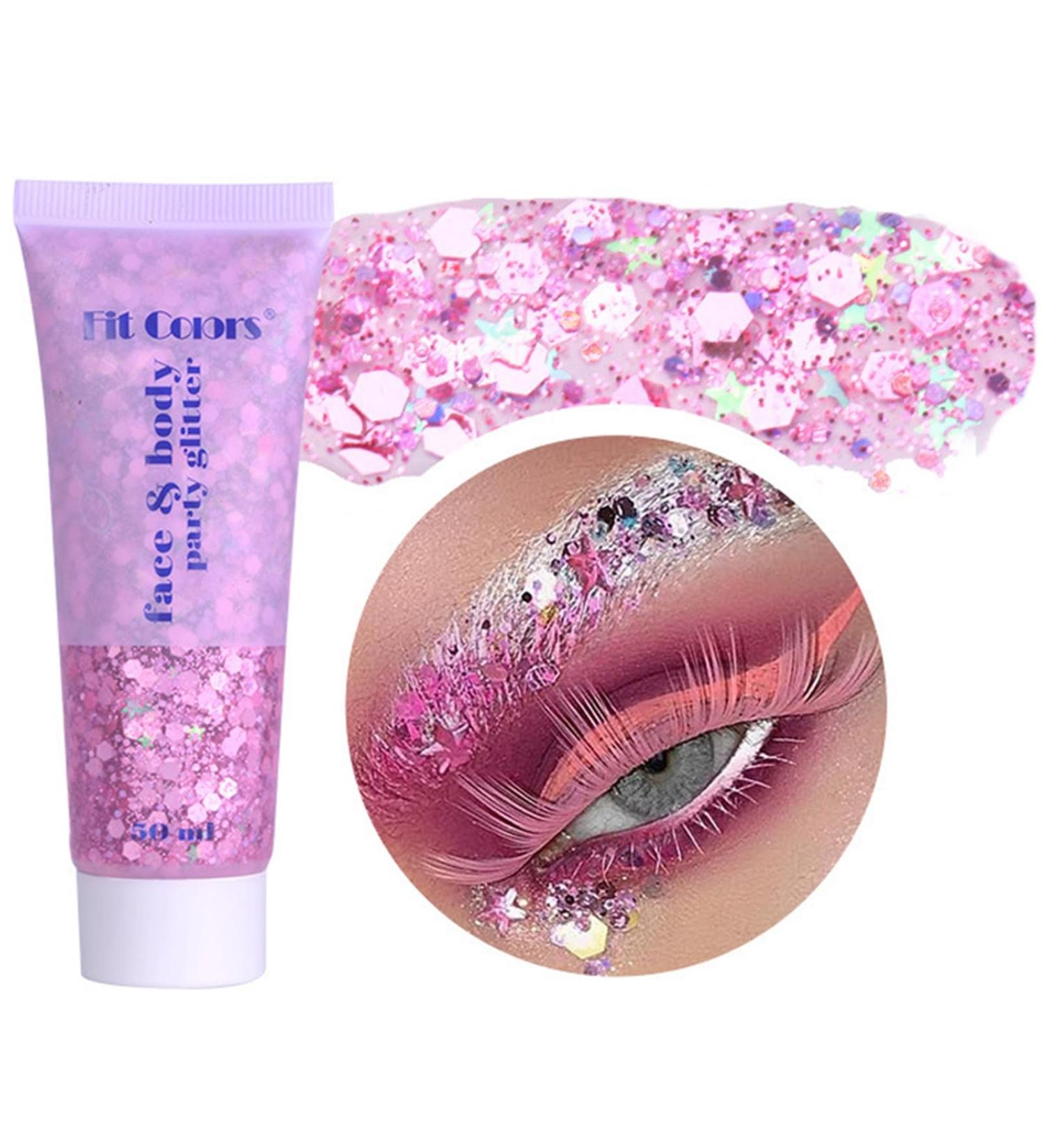 Mermaid Sequins Glitter Gel 50ml - Sparkling Body & Face Lotion for Festivals & Parties (Pink) - Buy Online on GoSupps.com