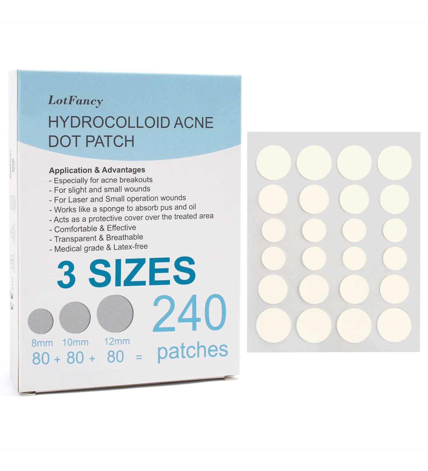 L otFancy Acne Patches 240 Count - Hydrocolloid Pimple Patches for Face - 3 Sizes for Blemishes & Spots - Skin Acne Dots Treatment - Buy Online on GoSupps.com