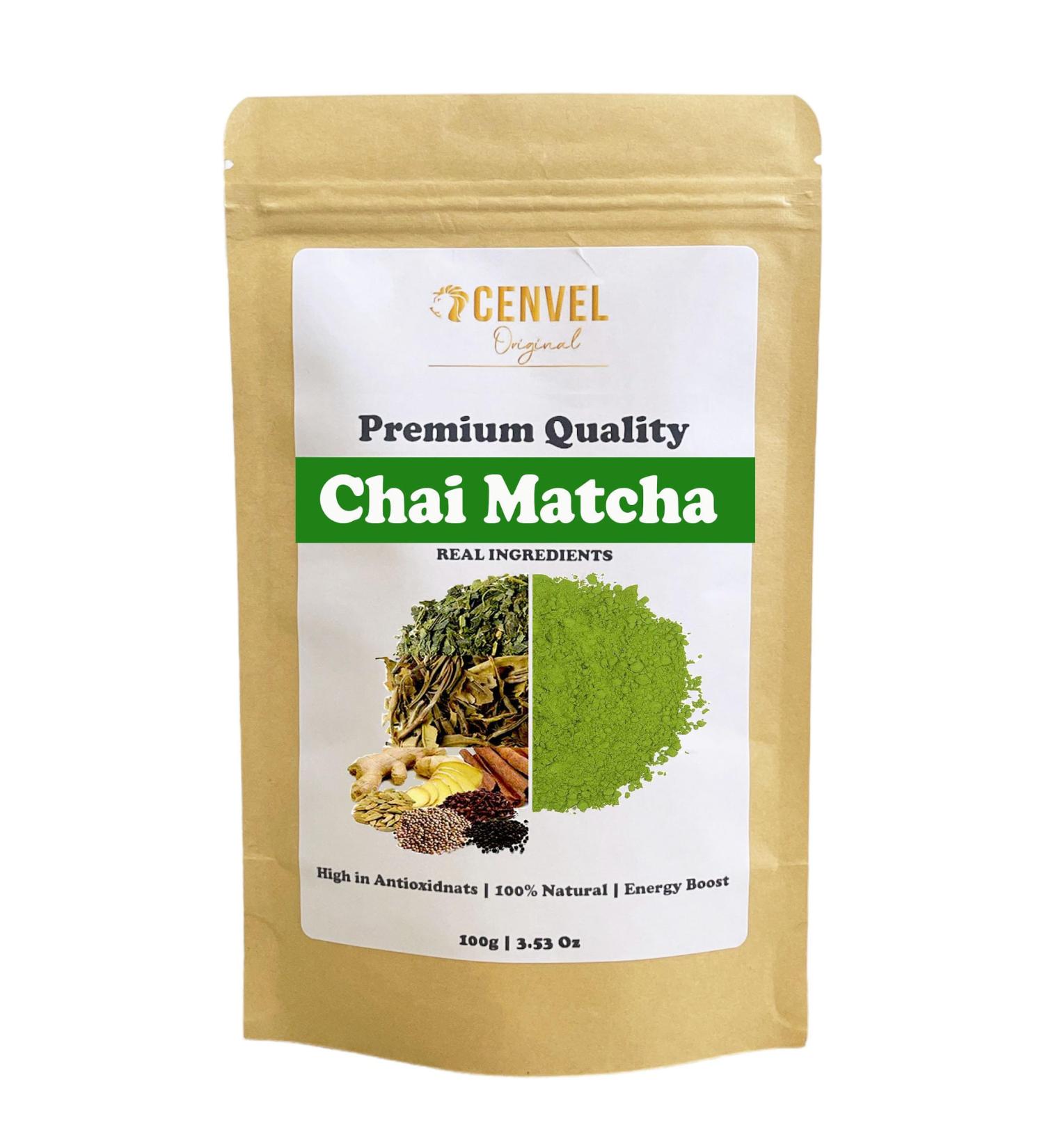 CENVEL Chai Matcha Green Tea Powder | Premium Grade | Use for Drinking Cooking Baking Smoothie | Increase Energy - Boost Metabolism - Improve Mental Focus | Vegan & Vegetarian Friendly (100g) - Buy Online on GoSupps.com