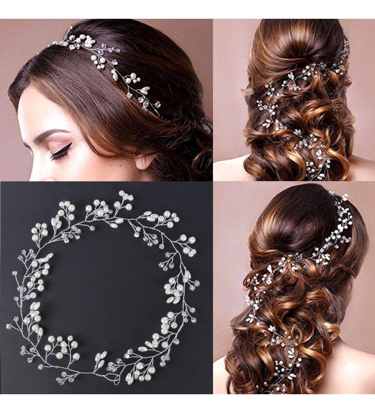 50 cm Pearl Crystal Hair Jewelry Crown - Wedding & Party Garland for Bridesmaids | Elegant Hair Band Accessory - Buy Online on GoSupps.com
