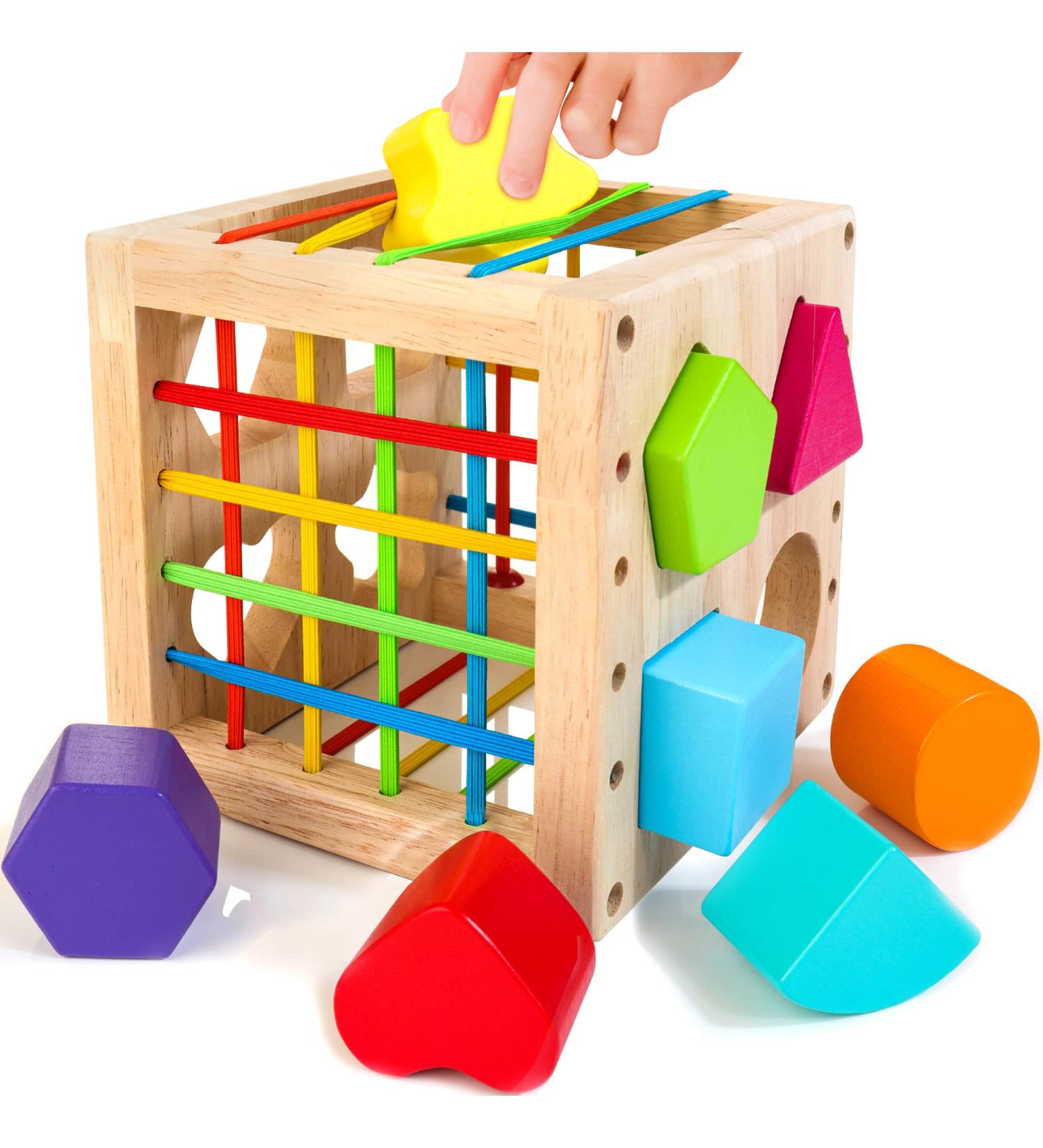Hellowood Montessori Sorting Play Toy for 1-3 Years | Educational Wooden Motor Cubes & 8 Plug-in Blocks | International Shipping Available - Buy Online on GoSupps.com