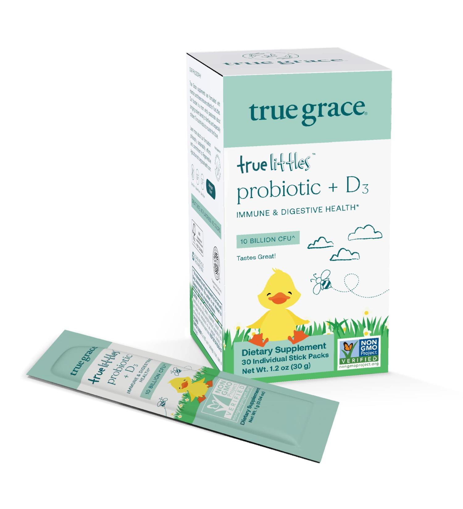 True Grace True Littles Probiotic - 30 Stick Packs for Kids | Daily Immune & Digestive Health | Gluten Free Soy Free Dairy Free - Buy Online on GoSupps.com