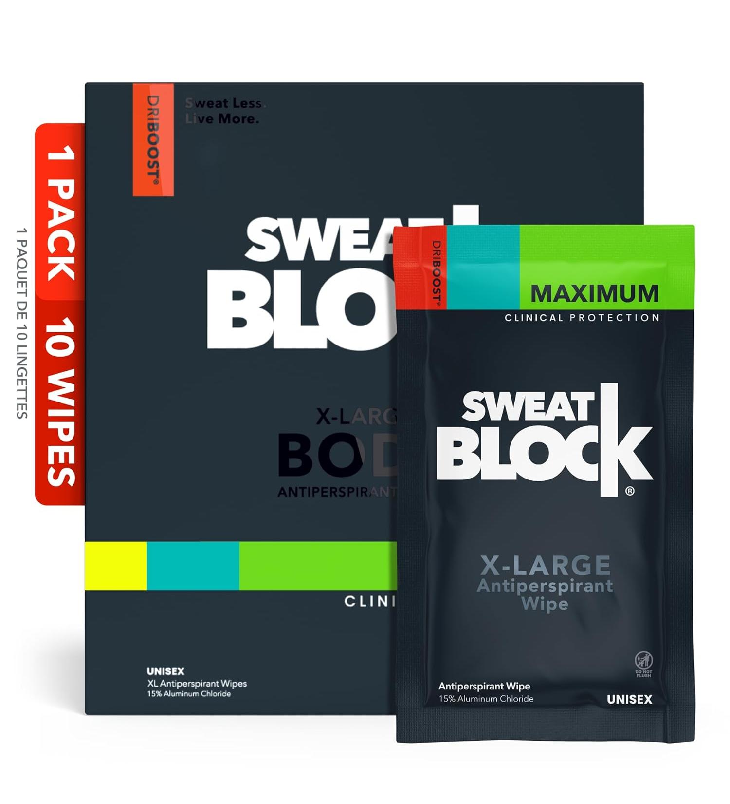 SweatBlock Maximum Strength Antiperspirant Sweat Wipes - 10 Count - Up to 7 Day Protection - Unisex - Buy Online on GoSupps.com