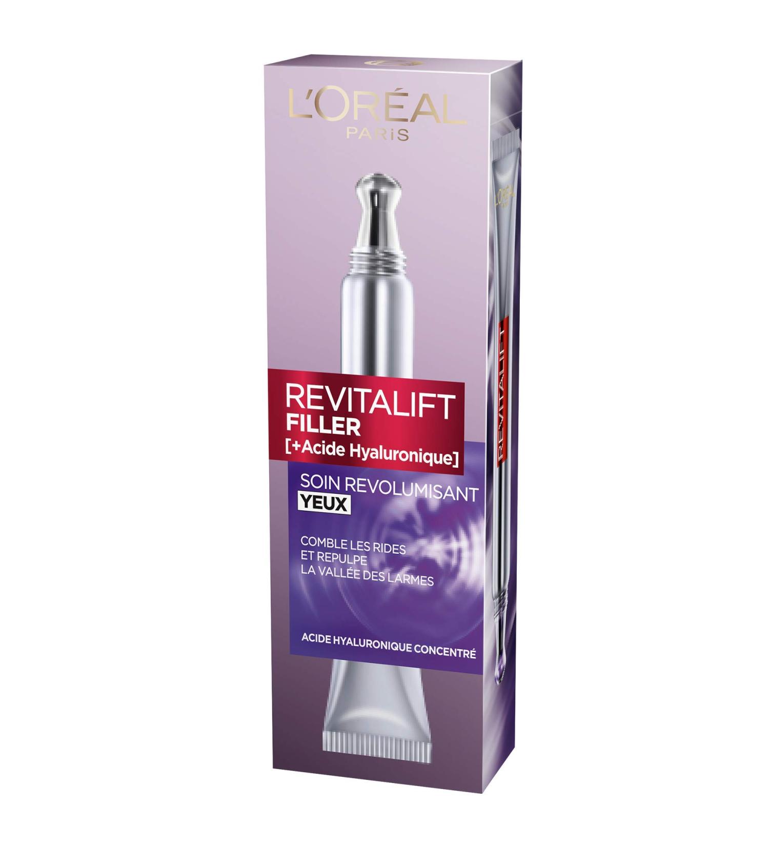 L'Or al Paris - Revolumizing Eye Contour Treatment - Revolutionary Double Applicator Tip - Visible Anti-Aging Results - Concentrated in Pure Hyaluronic Acid - Revitalift Filler - 15 ml - Buy Online on GoSupps.com