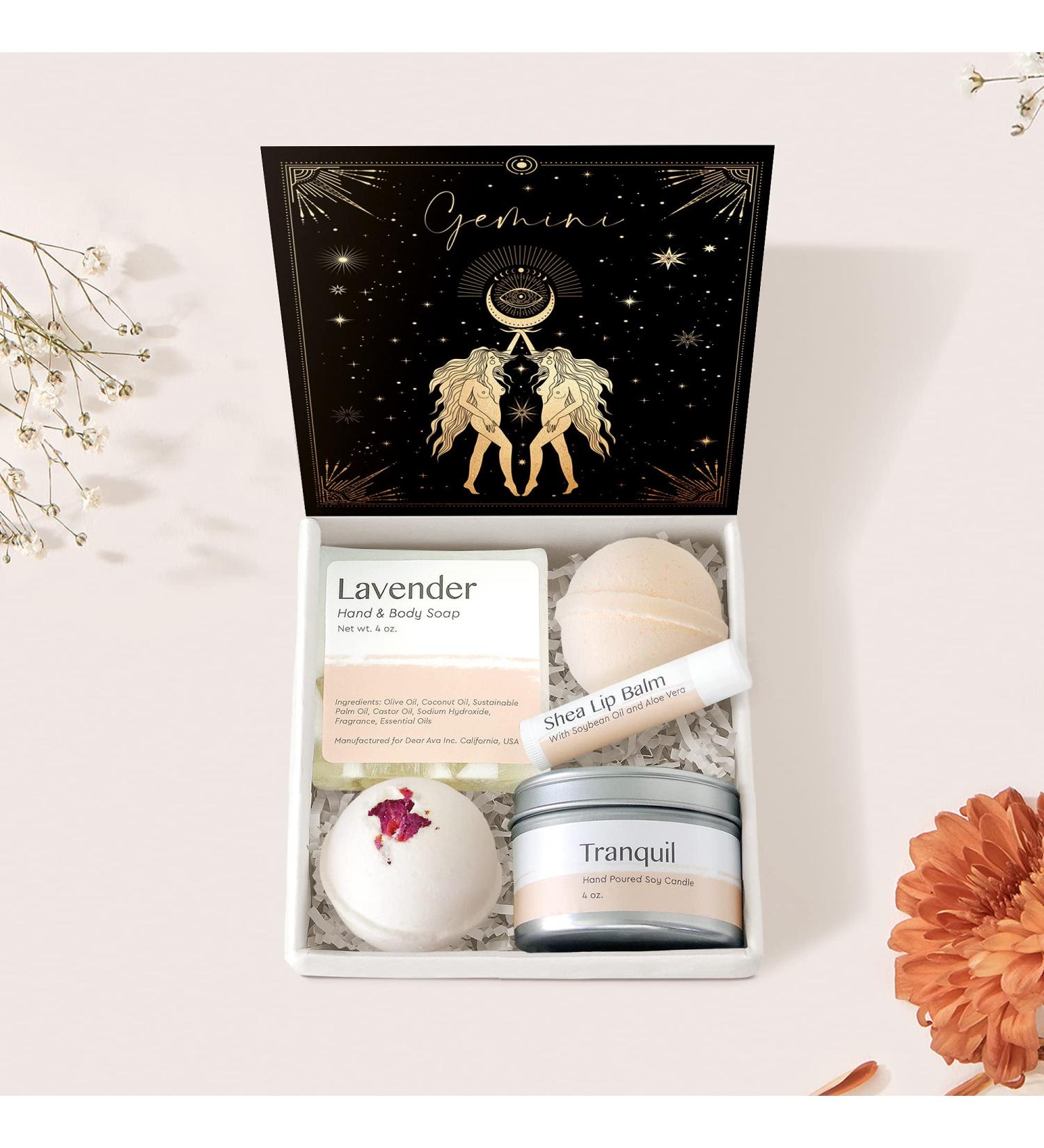 Dear Ava Spa Gifts for Women - Organic Self Care Luxury Bath & Body Kit | Anti-Stress Relaxation Basket with Heartfelt Card | Perfect Gemini Zodiac Birthday Gift - Buy Online on GoSupps.com