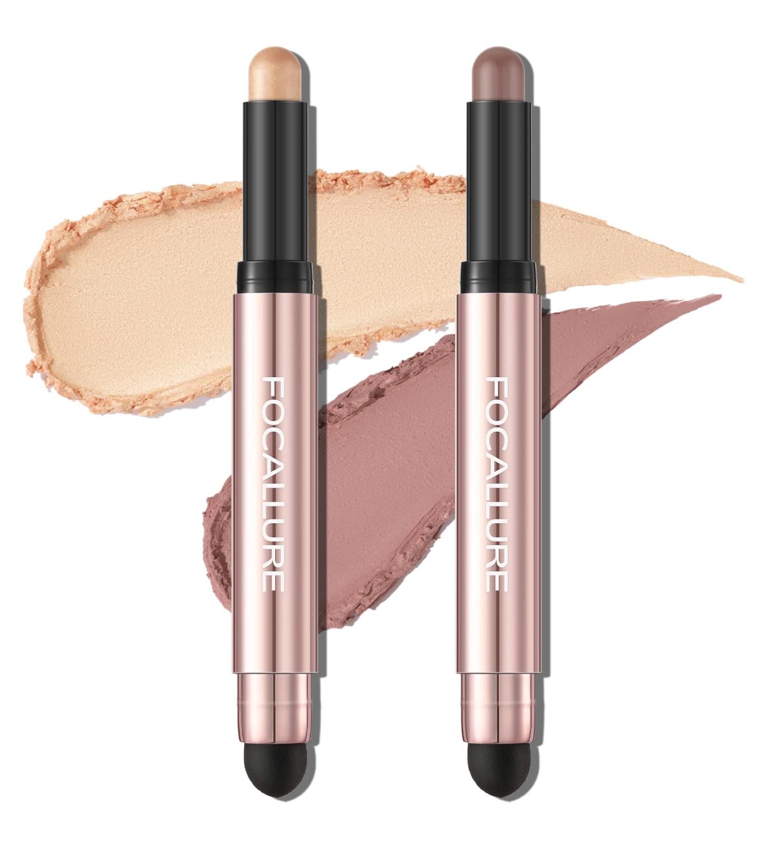 FOCALLURE 2PCS Eyeshadow Stick | Shimmer & Matte Cream Pencil Crayon | Long Lasting & Waterproof | Blendable Brightener Stick - Buy Online on GoSupps.com