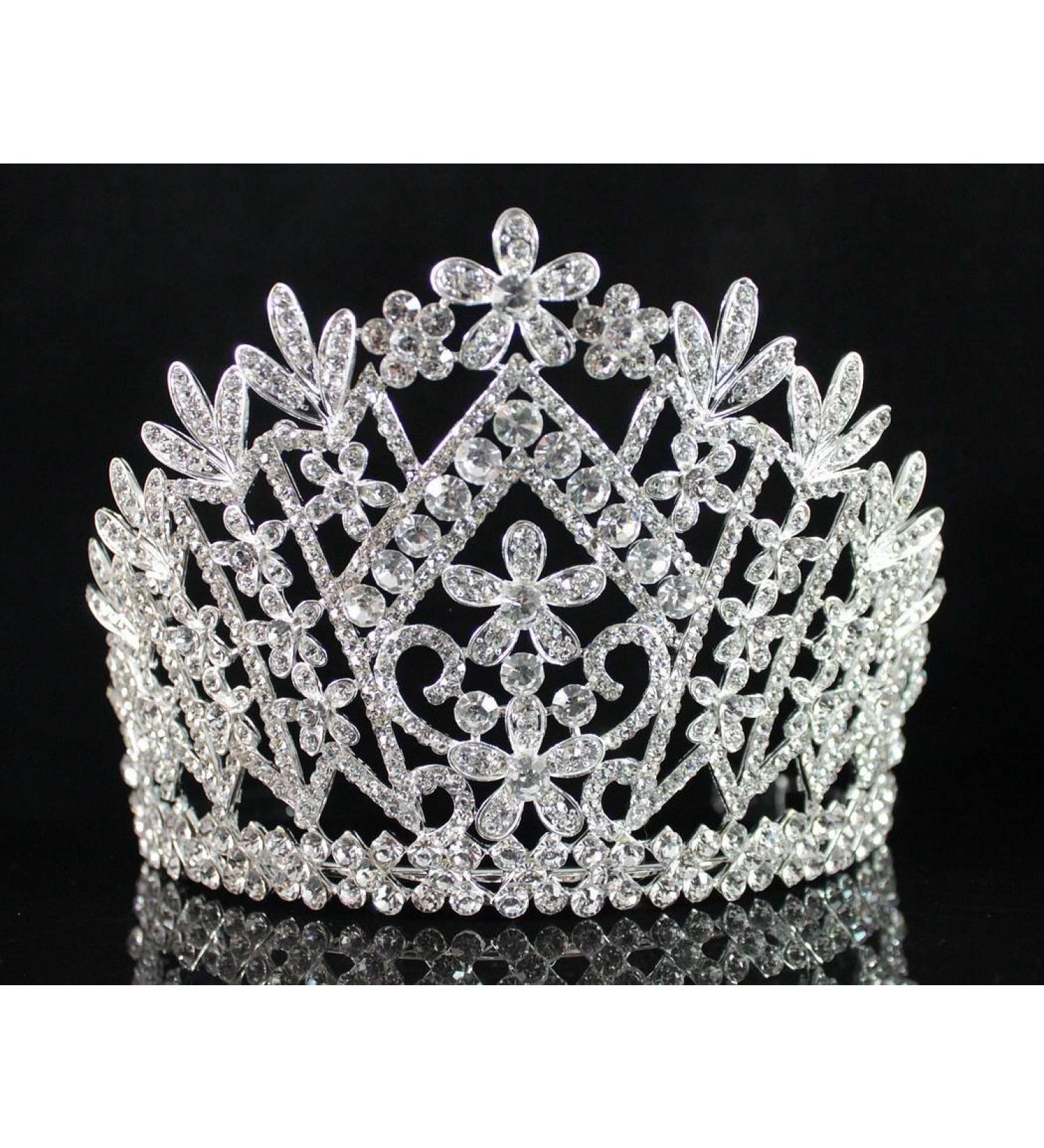 Daisy Clear Austrian Crystal Rhinestone Tiara Crown - Silver | Perfect for Bridal, Prom, Pageant - T1861 - Buy Online on GoSupps.com