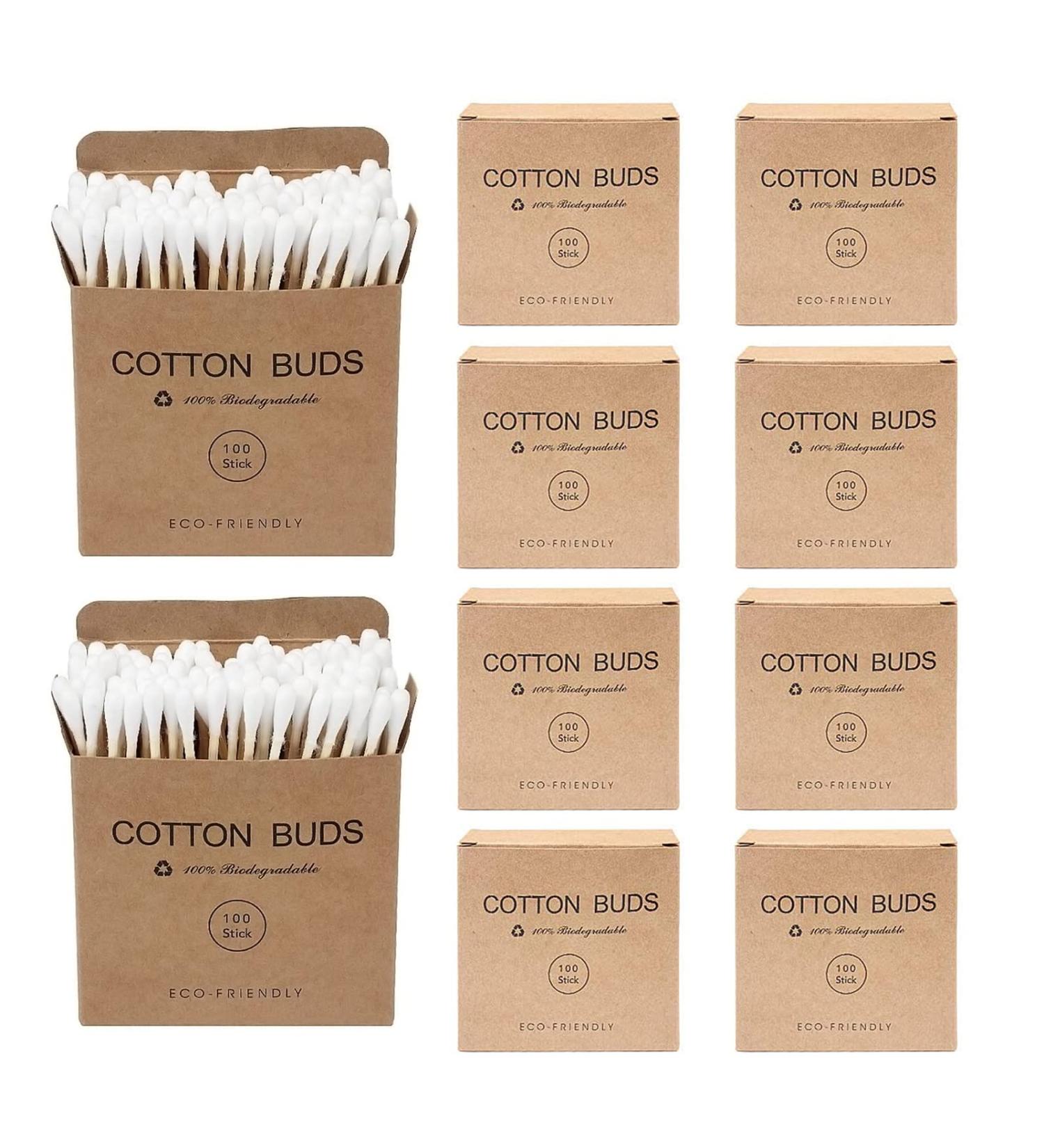 Buy 100% Biodegradable Cotton Swabs - 10 Packs of 100 | Large Head Wooden Handle for Make-up & Polishing | Eco-Friendly & Natural - Buy Online on GoSupps.com