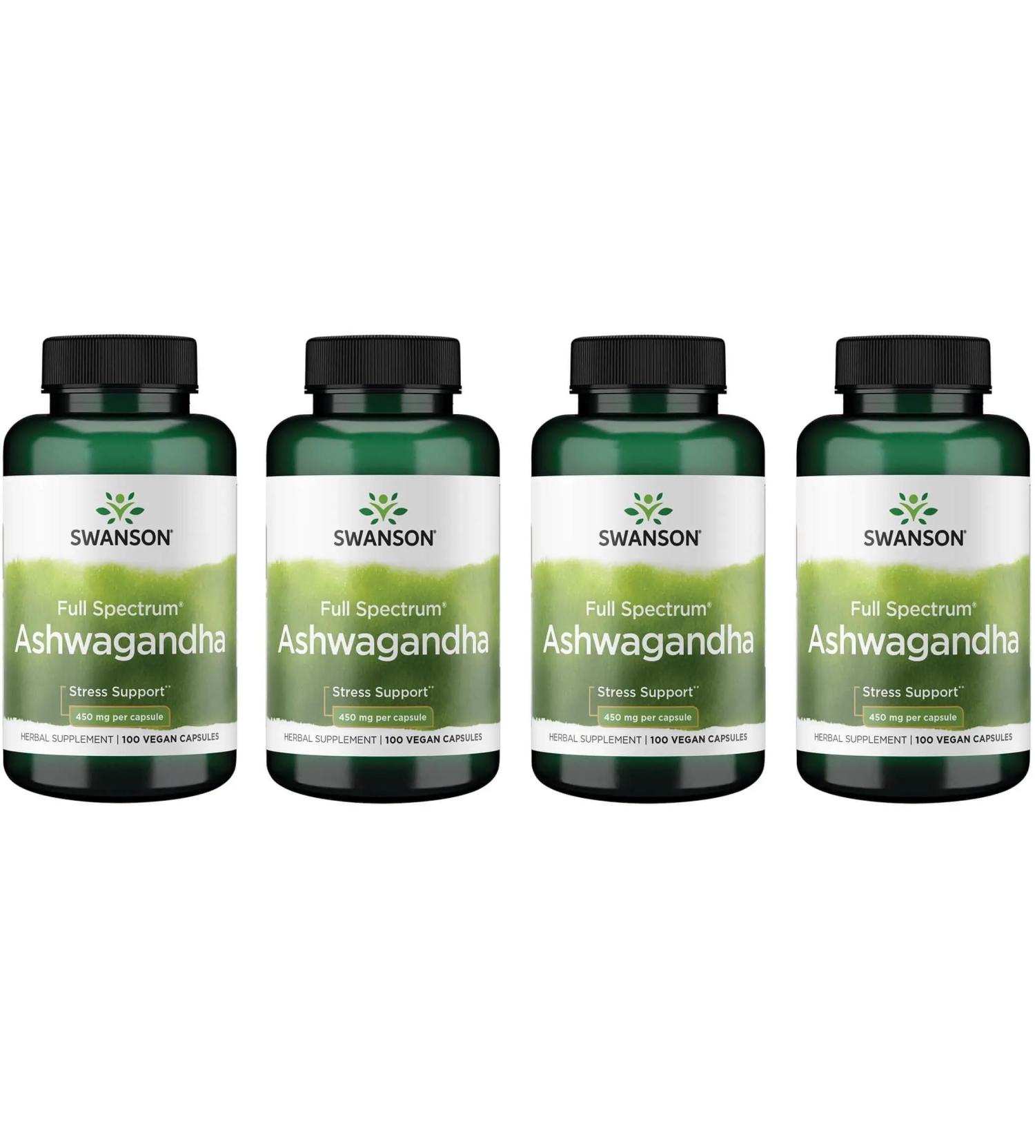 Swanson Ashwagandha Powder Supplement - with Ashwagandha Root to Promote Stress Relief & Energy - Ayurvedic Supplement for Natural Wellness (100 Capsules, 450mg Each) 4 Pack - Buy Online on GoSupps.com