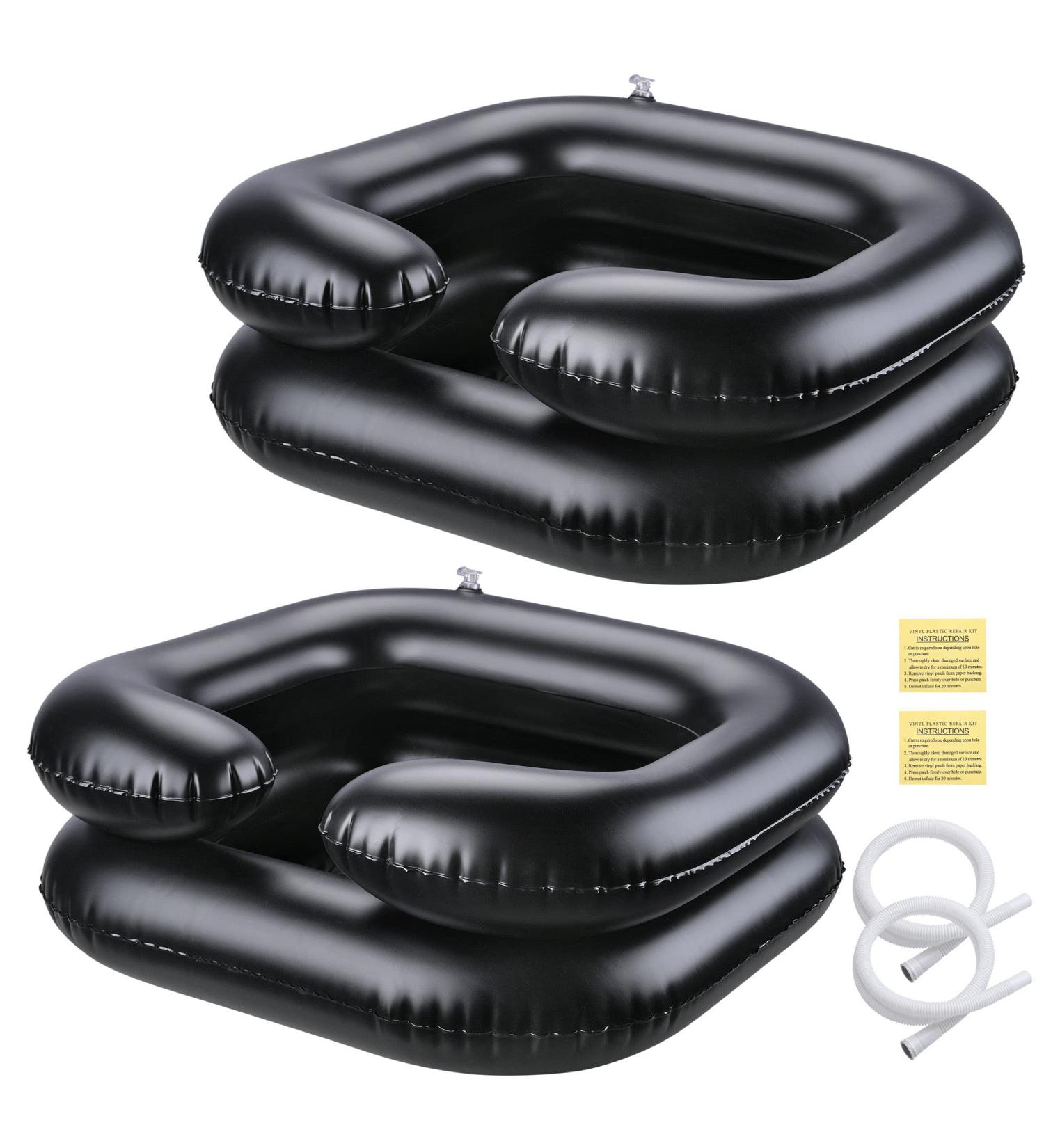 AW Set of 2 Inflatable Shampoo Bowls - Portable Hair Washing Basins for Elderly, Disabled, Pregnant Women - Black - Buy Online on GoSupps.com