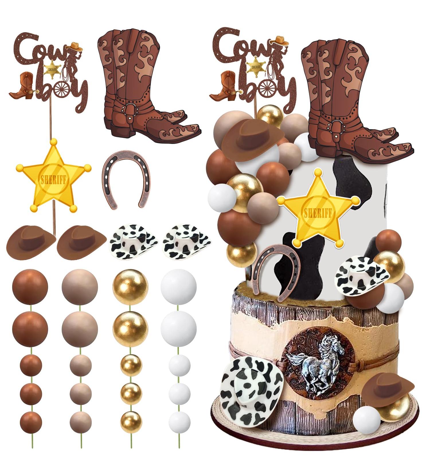 28 Pcs Cowboy Cake Decorations Cowboy Hat Boot Horseshoe Sheriff Badge Ball Cake Toppers Western Cowboy Birthday Baby Shower for Western Theme Party Favors Supplies - Buy Online on GoSupps.com