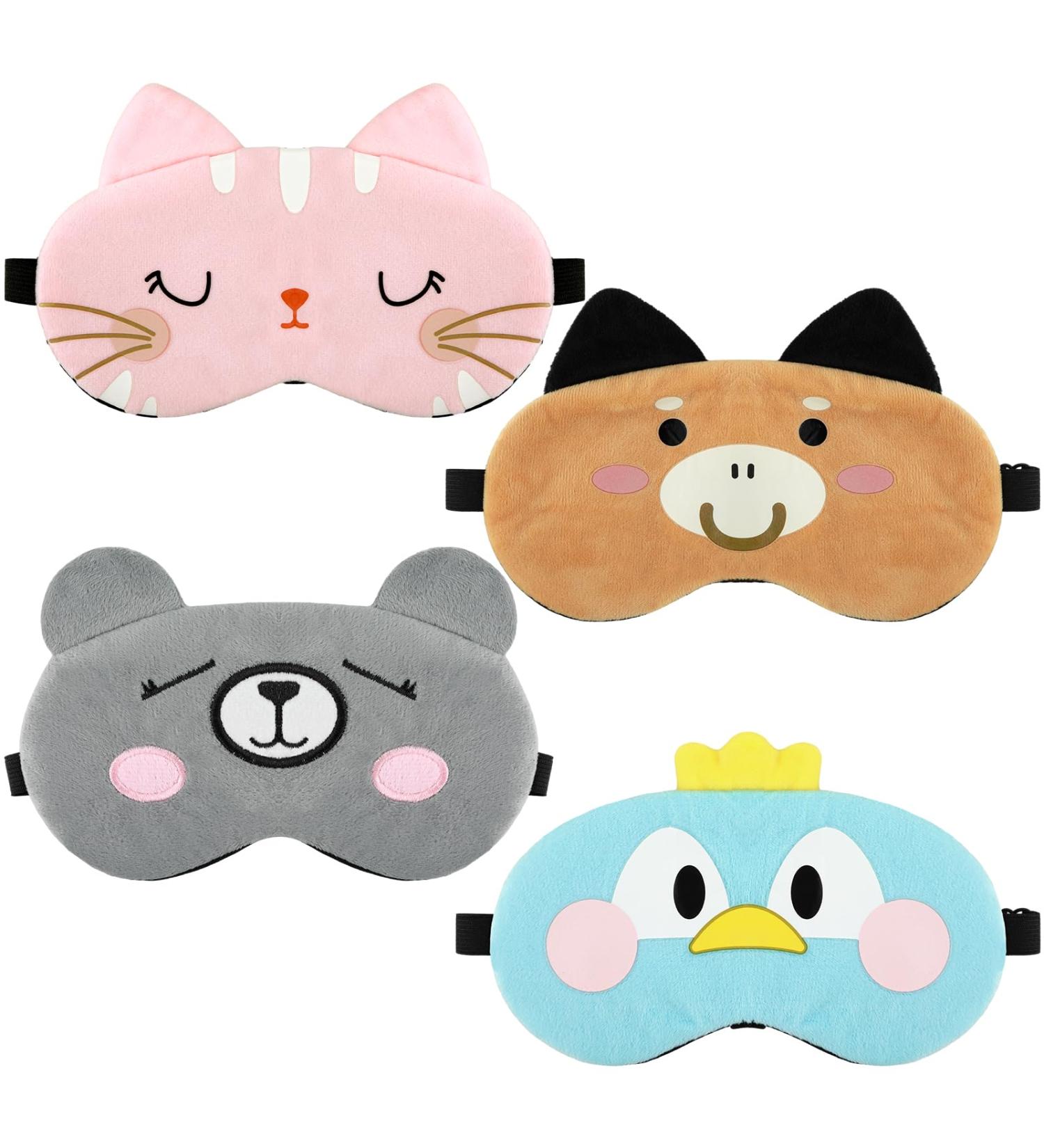 Buy Cute Animal Sleep Masks for Kids - 4 Pack Adjustable Eye Masks | Soft Comfortable & Perfect for Women & Children in Pink Brown Grey Blue - Buy Online on GoSupps.com
