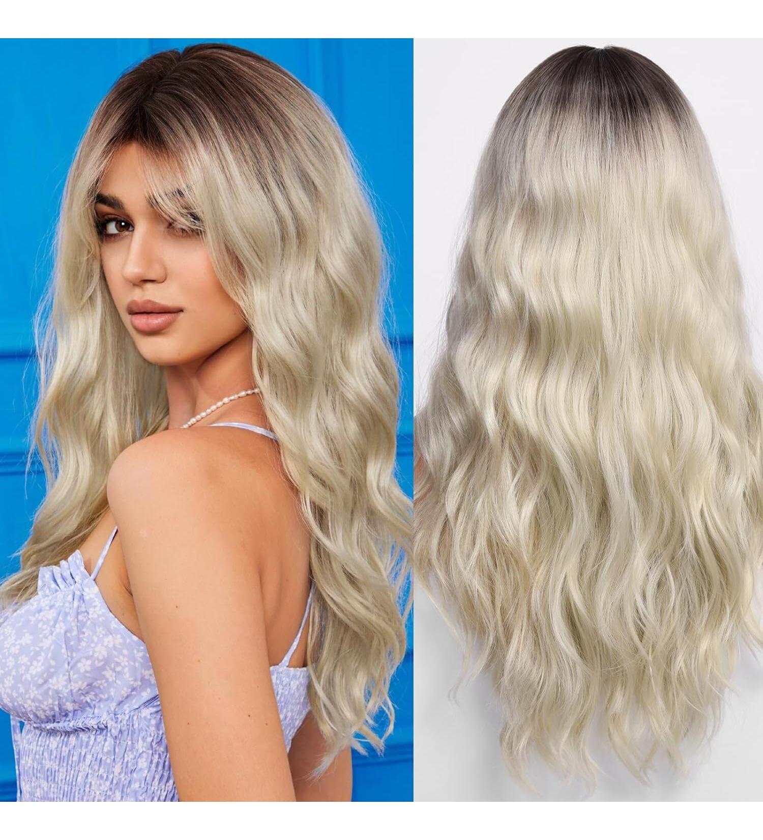 Wokestar Long Platinum Synthetic Wig with Curtain Fringe for Women - Buy Online on GoSupps.com