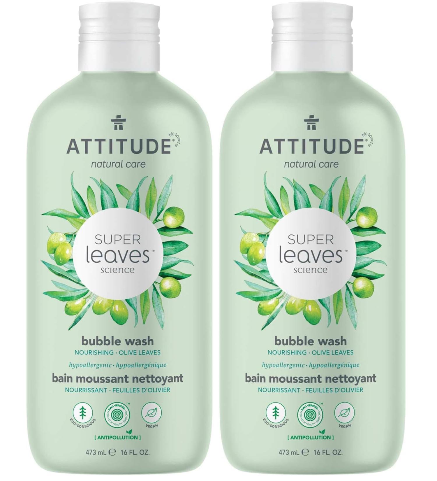 ATTITUDE Bubble Bath EWG Verified Plant and Mineral-Based Ingredients Dermatologically Tested Vegan and Cruelty-Free Body Care Products Olive Leaves 16 Fl Oz (Pack of 2) Olive Leaves 16 Fl Oz (Pack of 2)