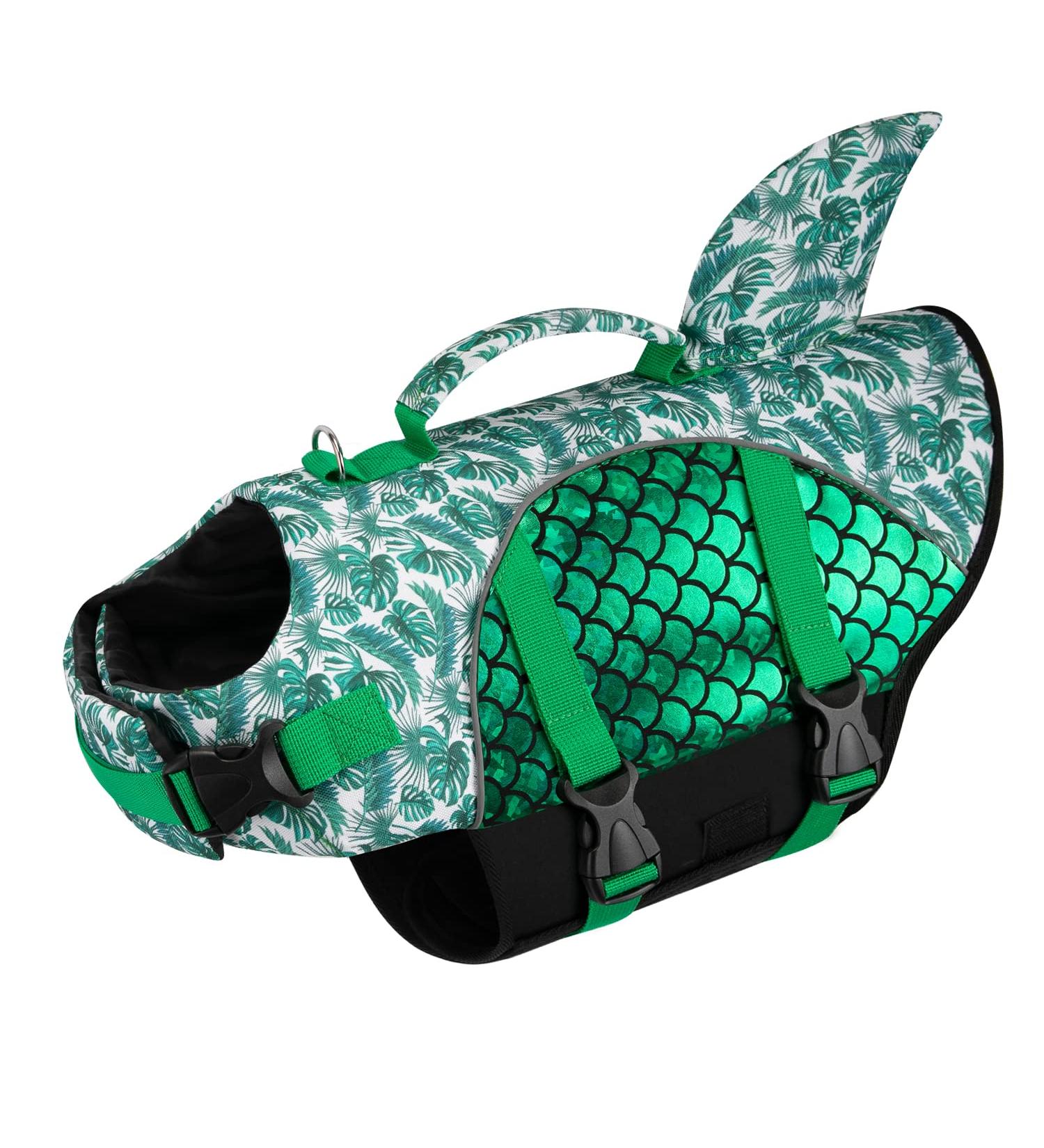 Eyin Dogs Swimming Jar | Shark-Shaped Dog Life Vest with Strong Buoyancy & Tear-Resistant Handle | Adjustable Size for Swimming Boating & Pool (Green M) - Buy Online on GoSupps.com