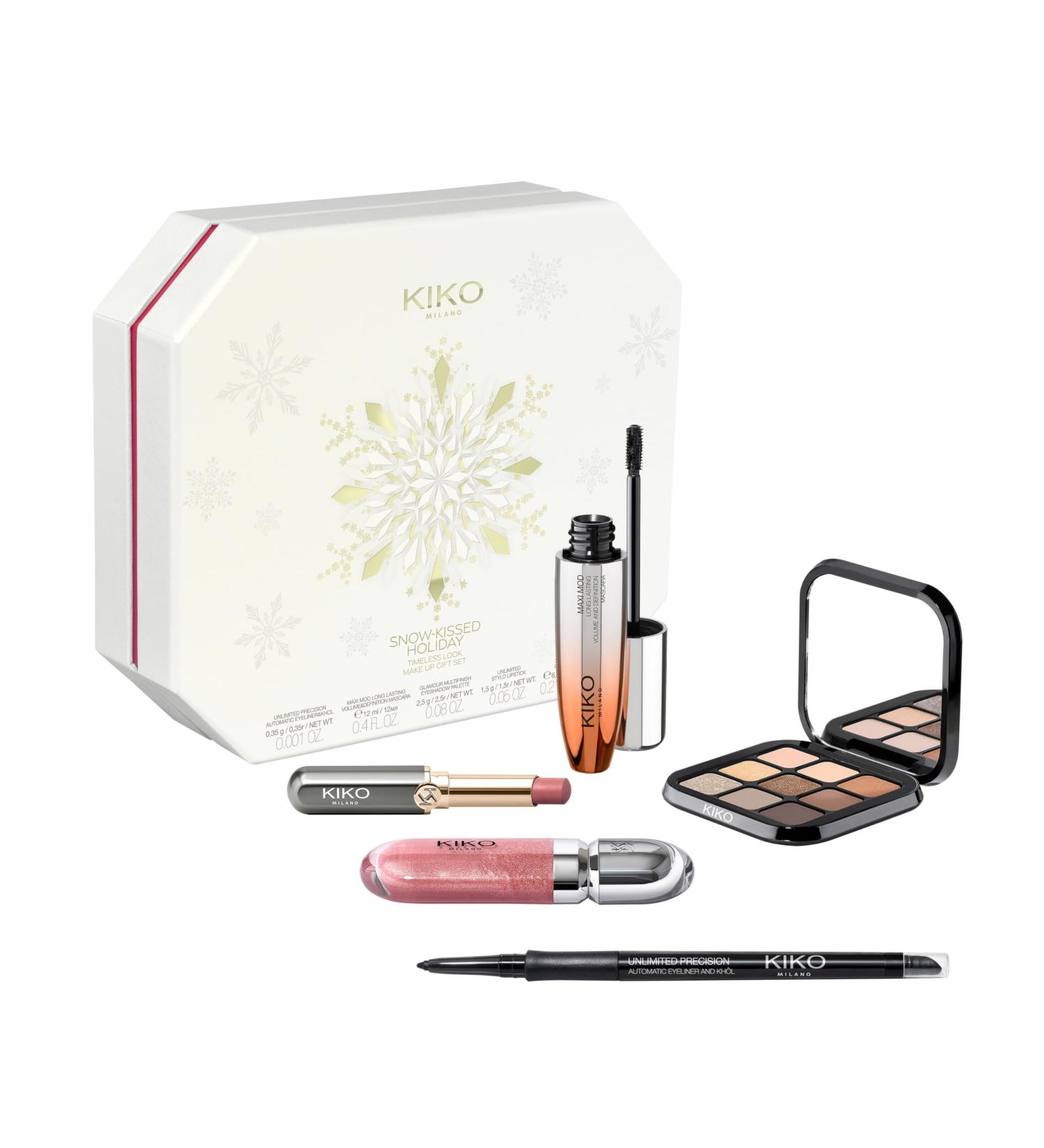 KIKO Milano Snow-Kissed Holiday Timeless Look Makeup Gift Set Coffret Cadeau Maquillage: Mascara Effet Volumateur Eye-Liner Palette D'Ombres Paupi res Brillant L vres Et Rouge L vres - Buy Online on GoSupps.com
