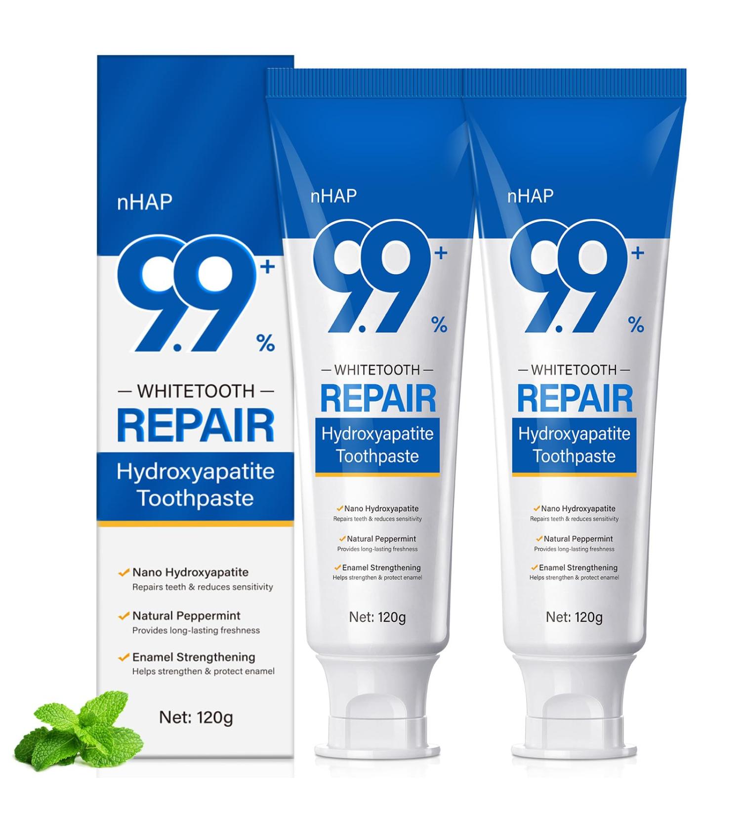 Hydroxyapatite Toothpaste 9.9% for Enamel Protection Tooth Strengthening Fluoride-Free Nano Hydroxyapatite Toothpaste for Sensitive Teeth Gentle Mint Fresh Breath for Oral Health Pack of 2 - Buy Online on GoSupps.com