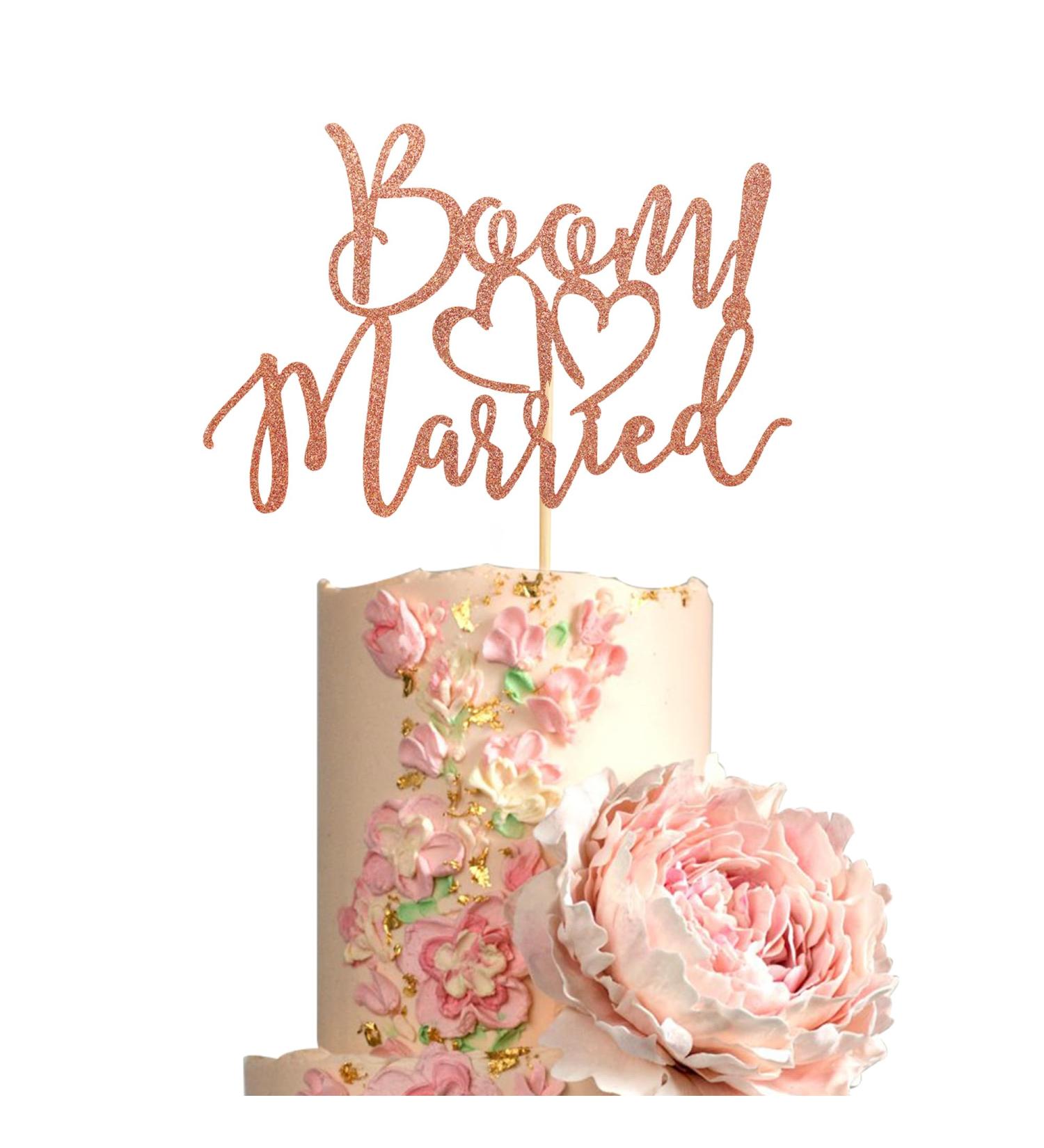 Arthsdite BOOM! Married Wedding Cake Topper Funny Cake Topper Quirky Nerdy Topper Married Cake Topper Bridal Shower Engagement Wedding Party Supplies - Rose Gold Glitter - Buy Online on GoSupps.com