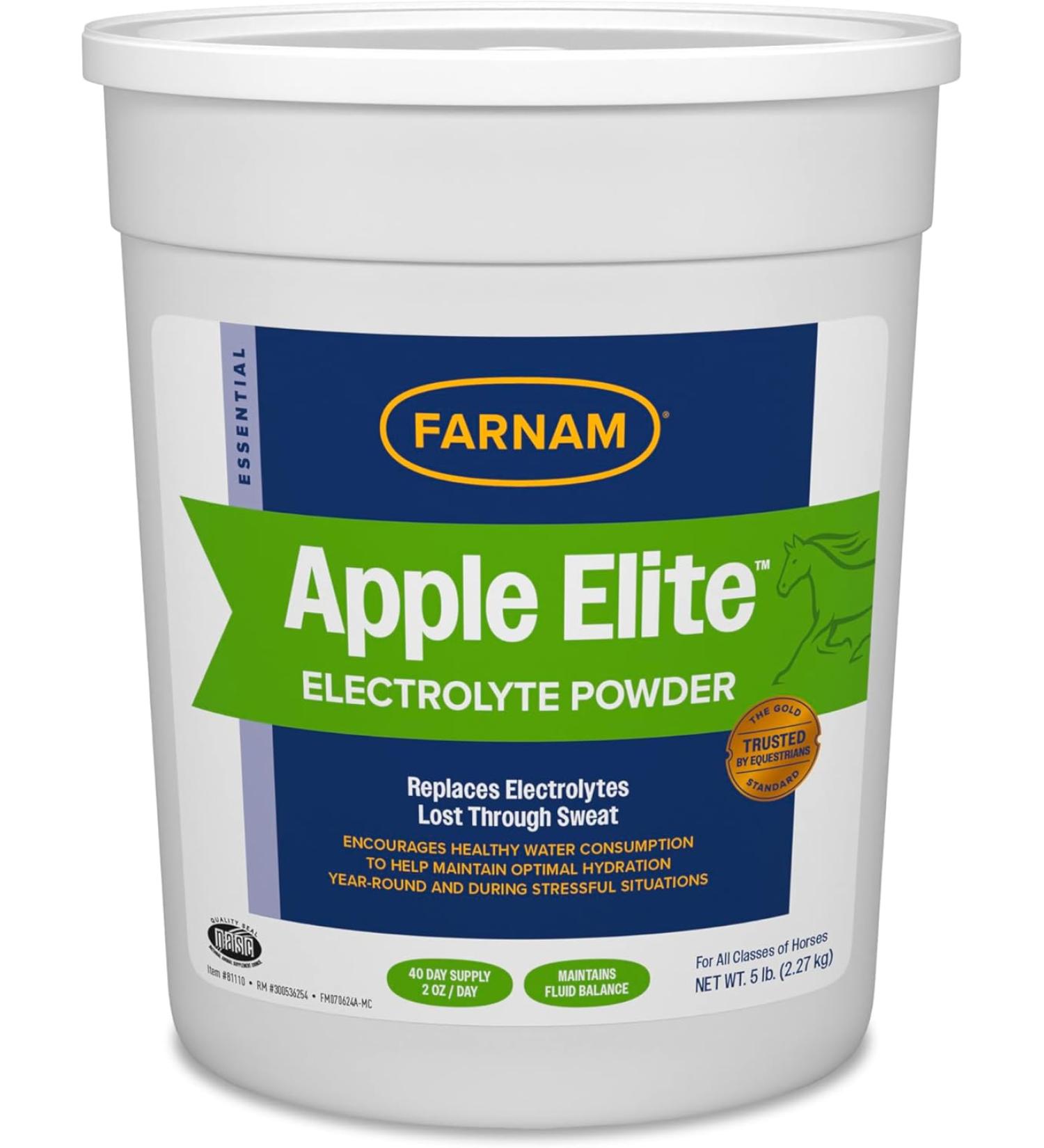 Farnam Apple Elite Horse Electrolyte Powder, Replaces minerals lost in sweat during exercise, extreme weather & stressful conditions, 5 lb., 40 day supply - Buy Online on GoSupps.com
