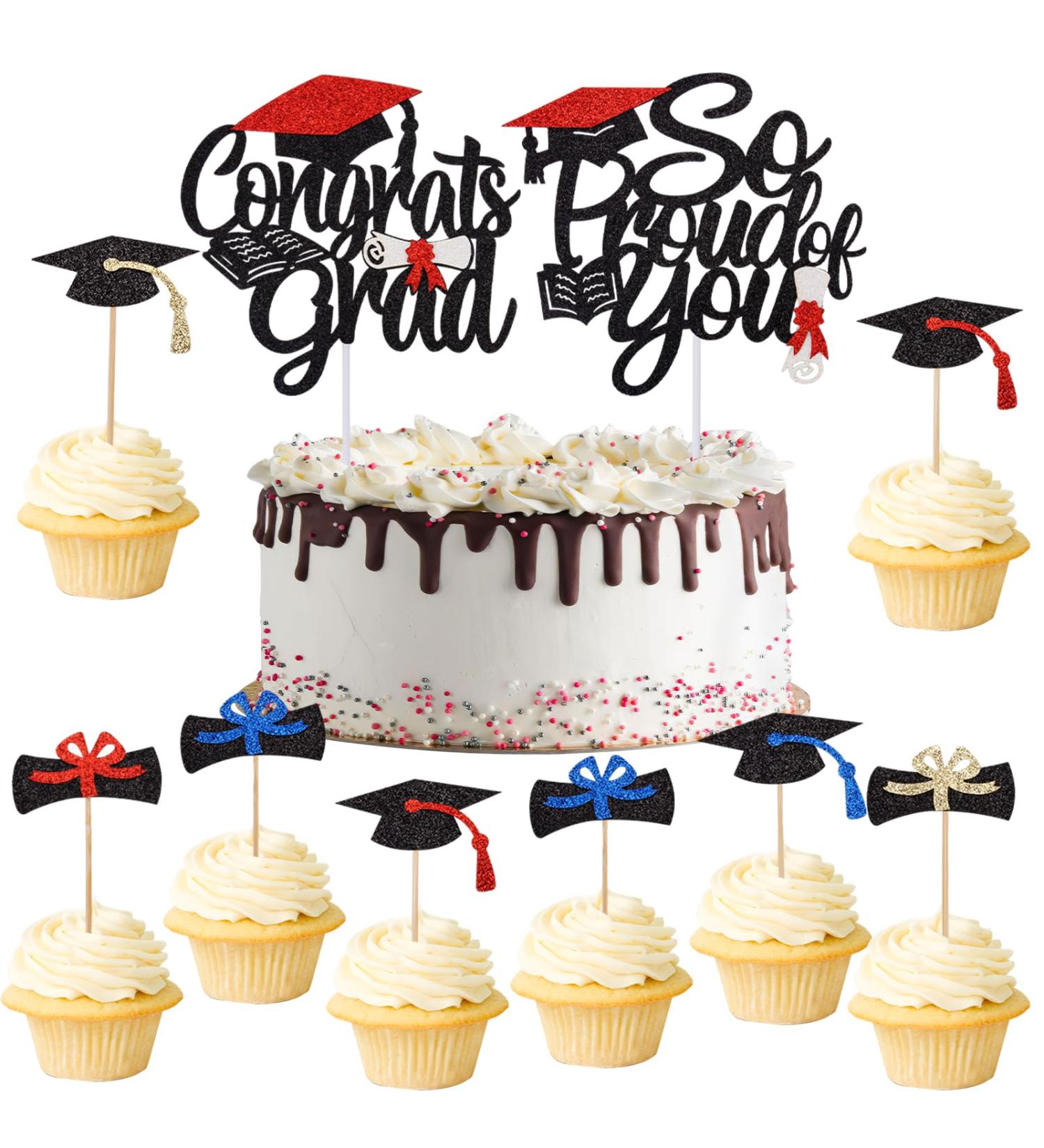 POFIBO 28 Pieces Graduation Cake Toppers Graduation Cake Toppers Cupcake Toppers Graduation Gadget Decorations - Buy Online on GoSupps.com
