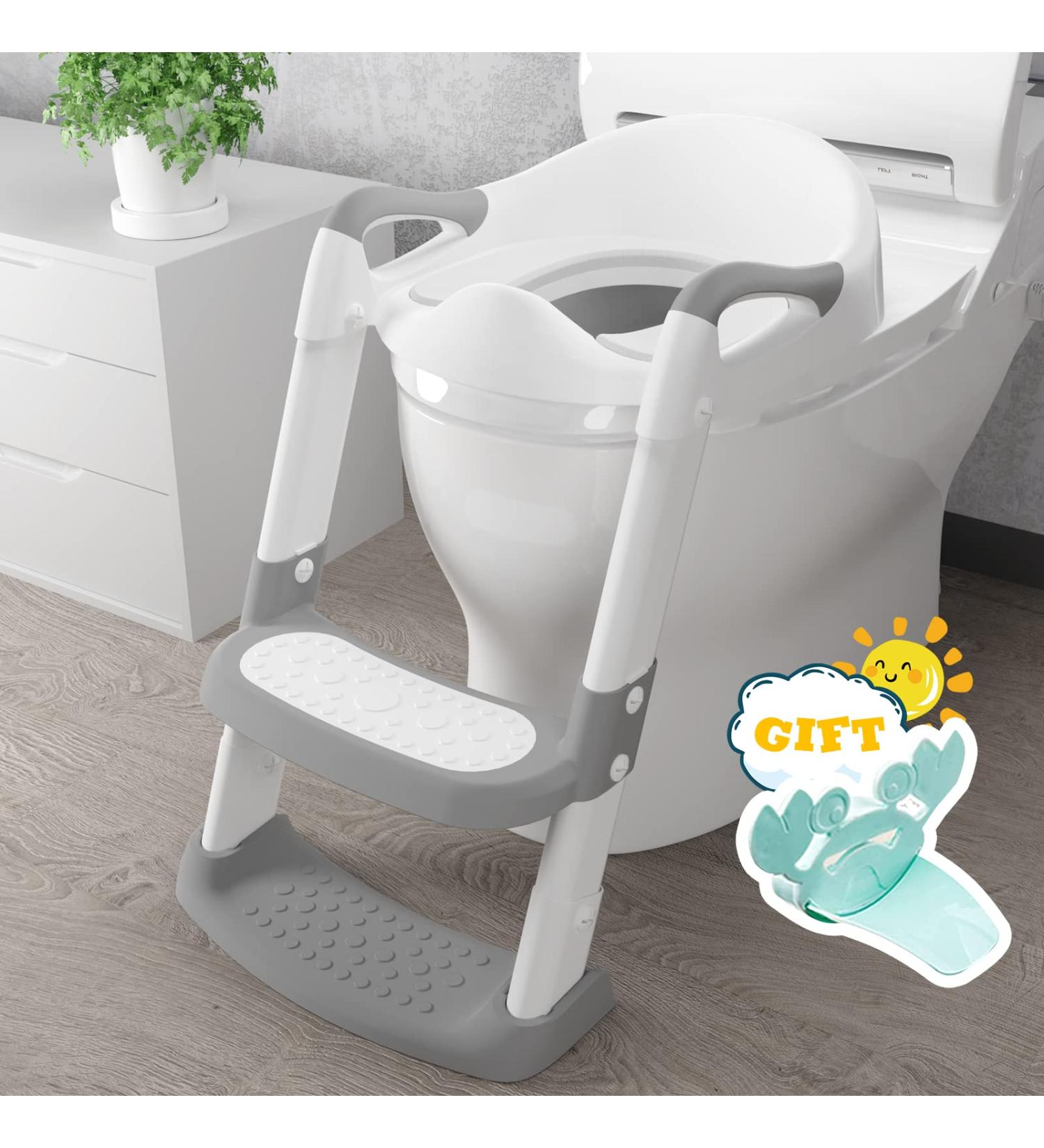 Potty Training Seat with Step Stool Ladder - Gentle Monster Toddler Toilet for Boys Girls - Foldable & Comfortable Chair with Anti-Slip Pad (Grey) - Buy Online on GoSupps.com