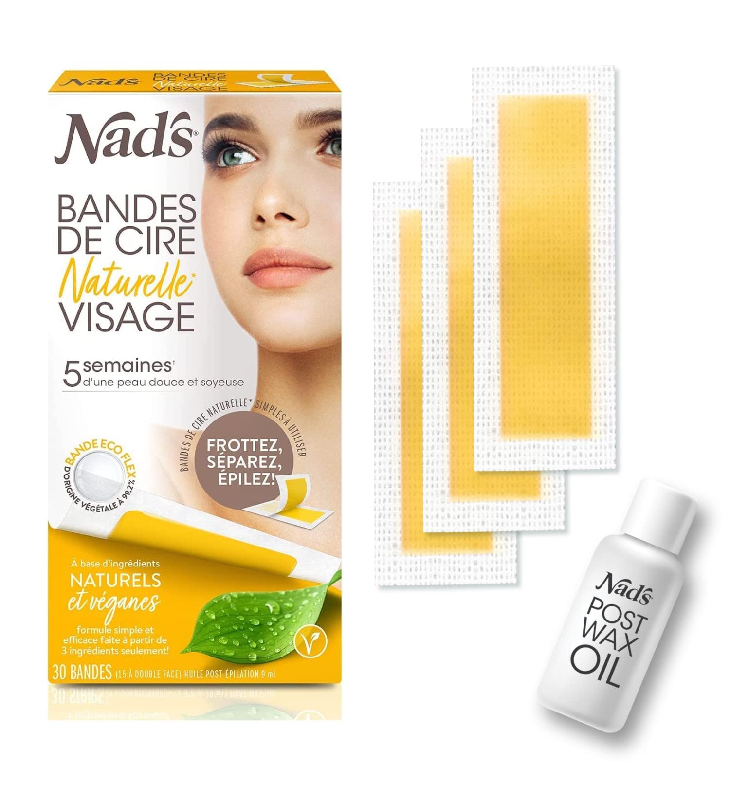 Nad's Wax Strips Facial Hair Removal - Waxing for Women - 30 Vegan Cold Wax Strips - Natural Facial Hair Removal - Buy Online on GoSupps.com
