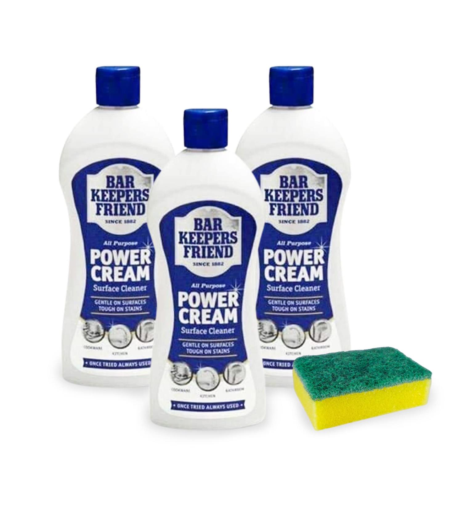Household Surface Cleaner with Original Bar Keepers Friend Power Cream 3x350ml and a 1x Cleaning Sponge | Barkeeper's Friend Cream Stain Remover for Tea stains Sinks Worktop Enamel Bath - Buy Online on GoSupps.com