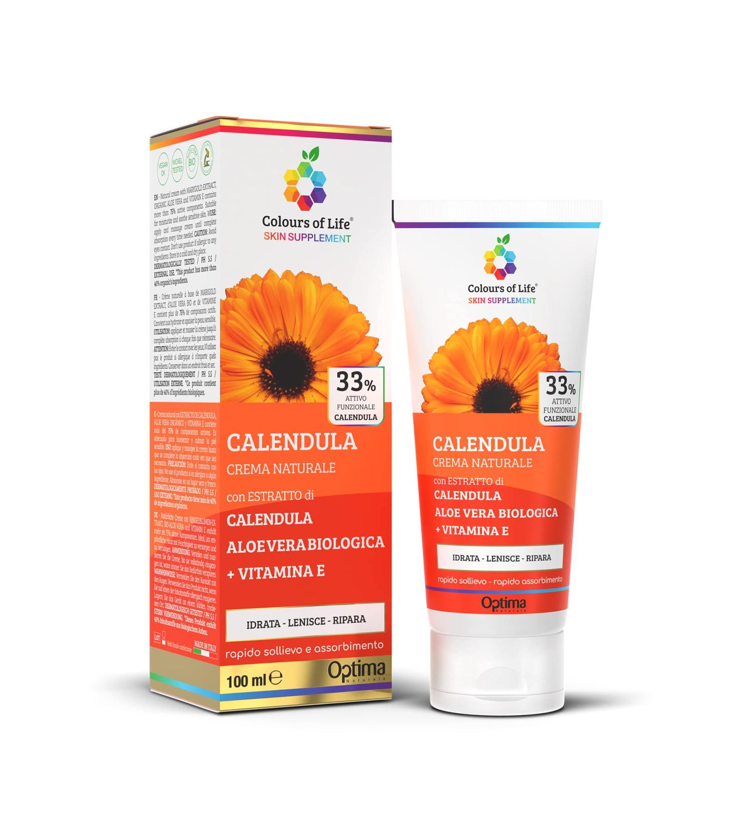 Optima Naturals Colours Of Life Calendula Cream - 33% Natural Care After-Sun Relief 100g - International Shipping Available - Buy Online on GoSupps.com