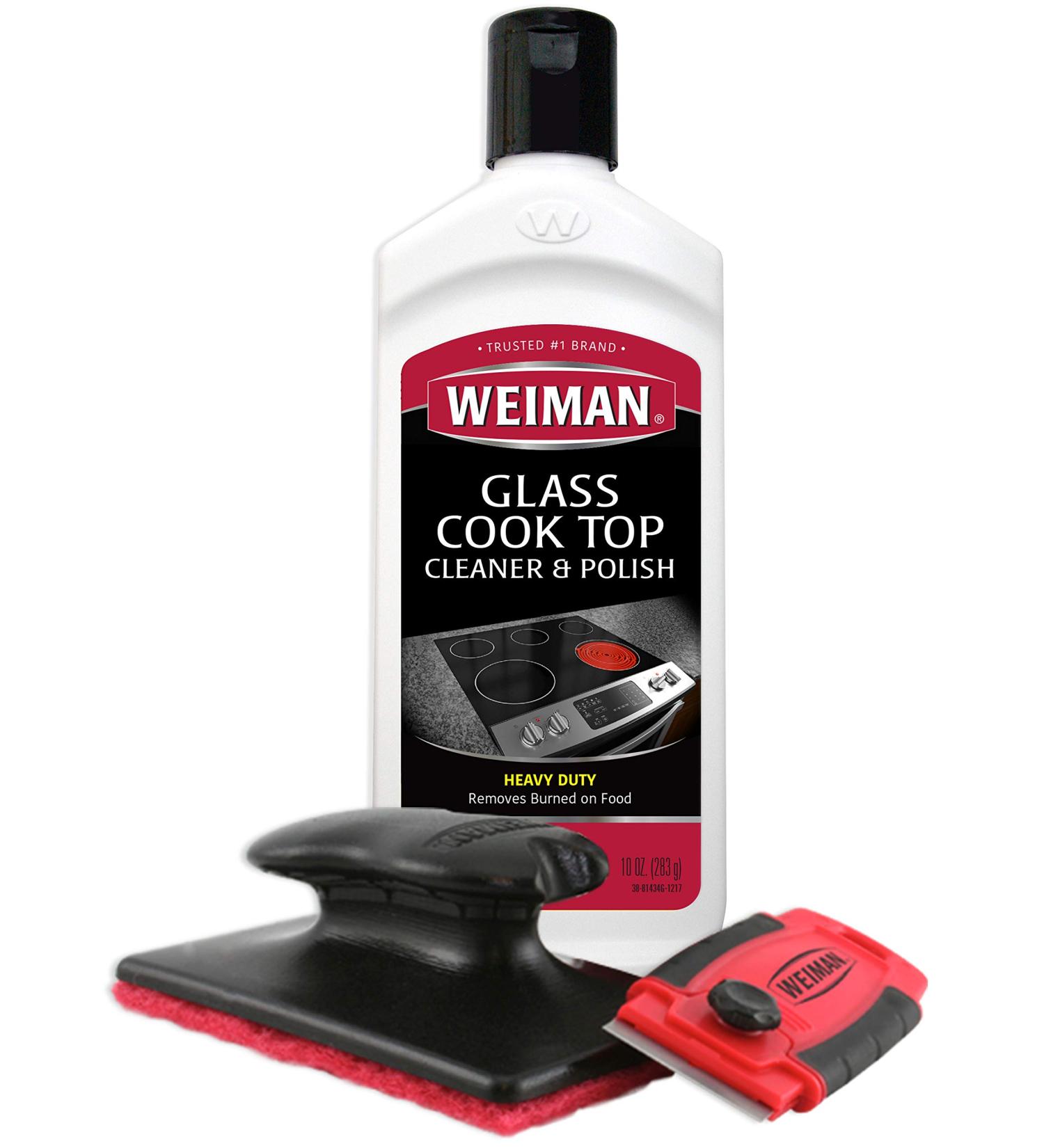 Weiman Cooktop Cleaner Kit - Glass Stove Top Polish 10 oz with Scrubbing Pad & Razor Scraper - Buy Online on GoSupps.com