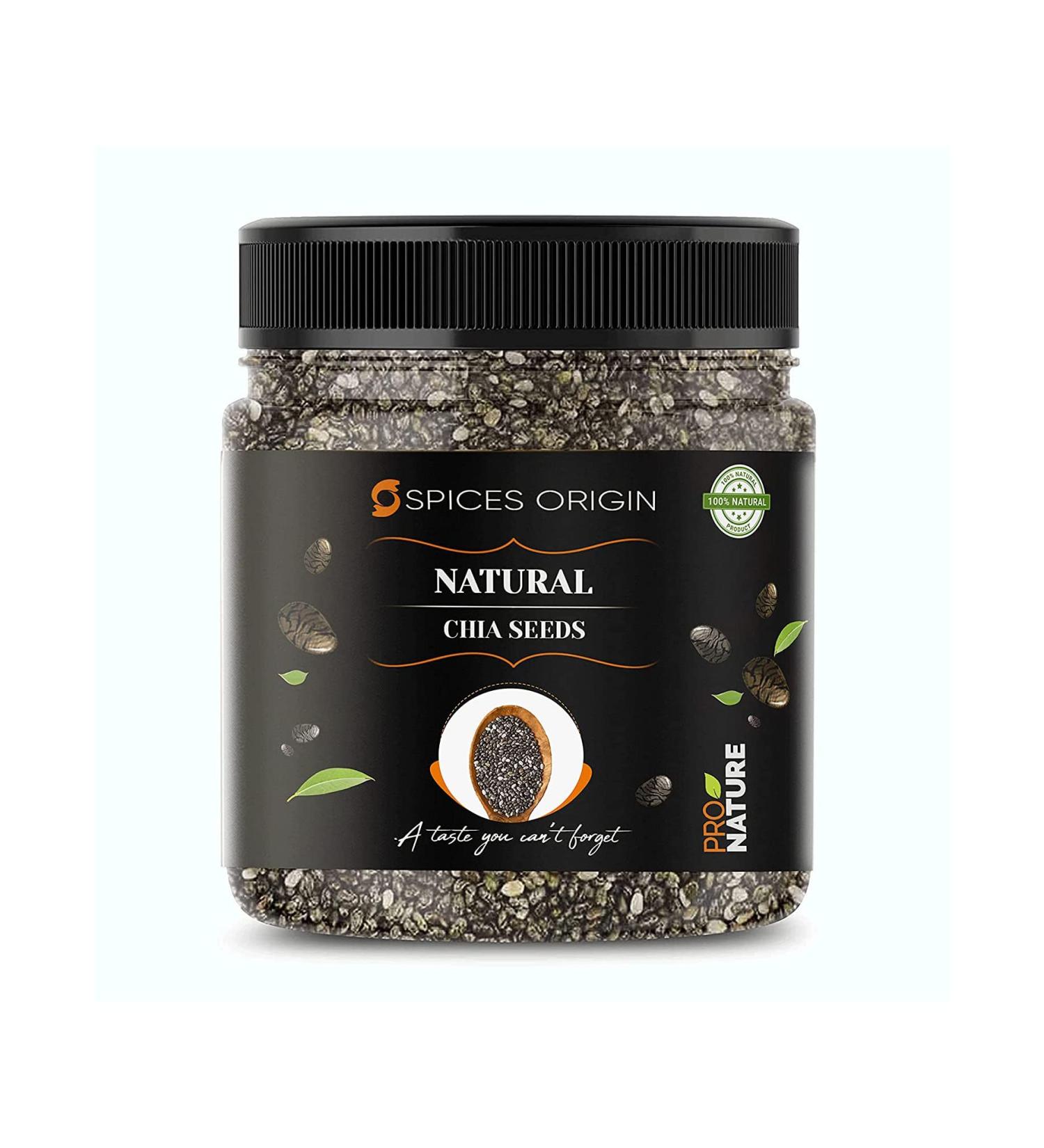 Spices Origin Premium Chia Seeds 250g - Premium Raw Chia Seeds with Omega 3 & Fibre for Weight Loss Management Healthy Snack for Eating Jar Pack _Packing May Vary - Buy Online on GoSupps.com