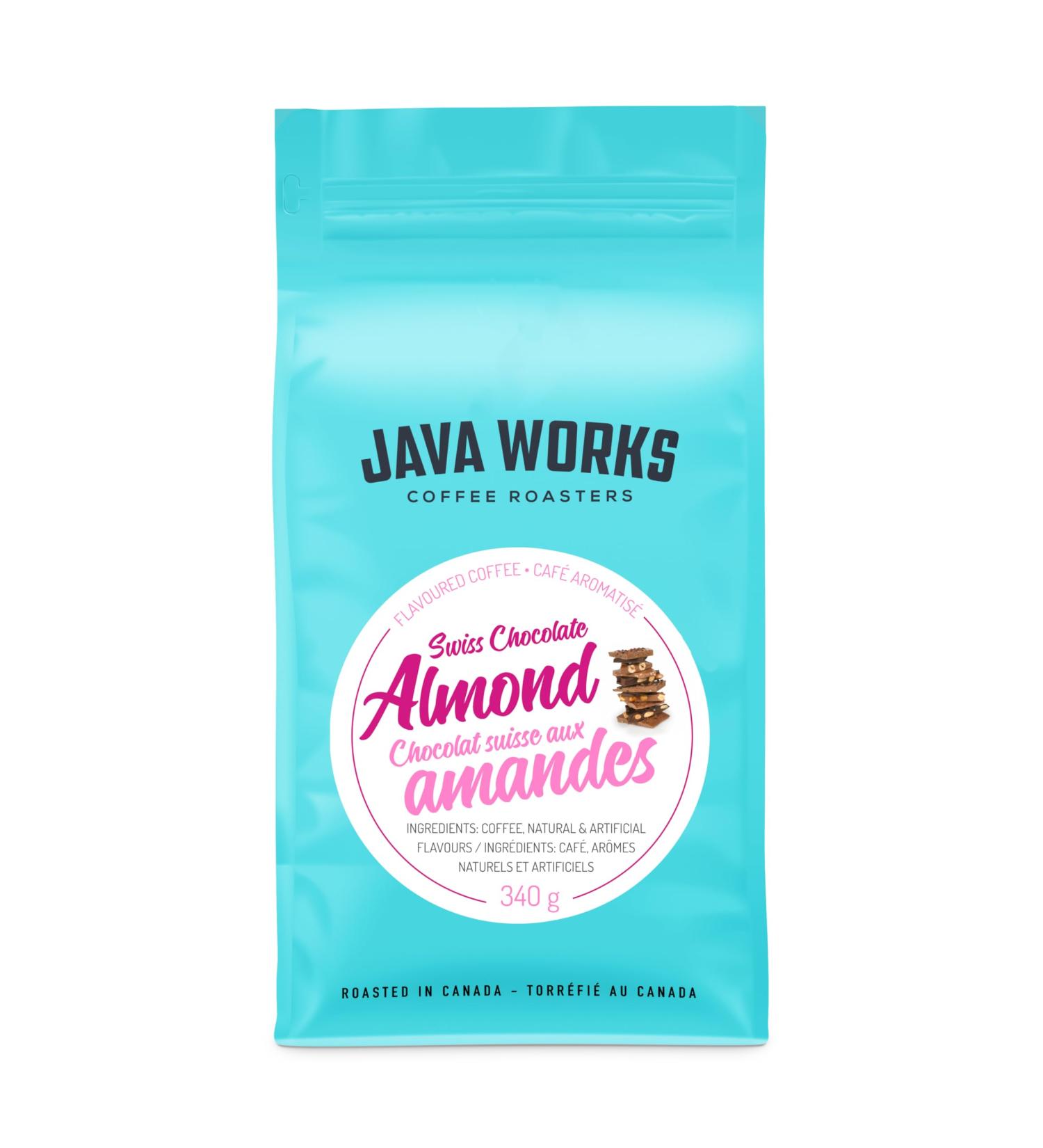 Java Works Coffee - Swiss Chocolate Almond Flavoured Coffee | 340 grams | Medium Roast | Whole Bean Chocolate almond 340 g (Pack of 1) - Buy Online on GoSupps.com