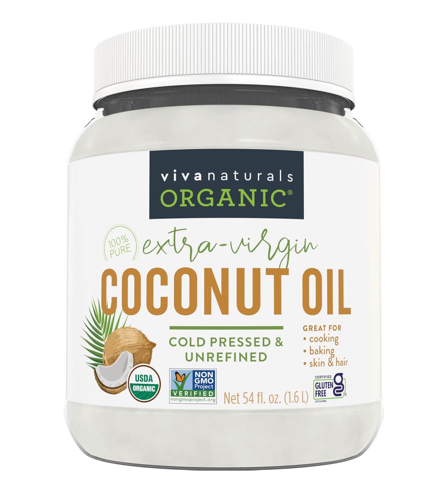 Viva Naturals Organic Extra Virgin Coconut Oil - 54 Oz | Pure & Cold-Pressed - Buy Online on GoSupps.com