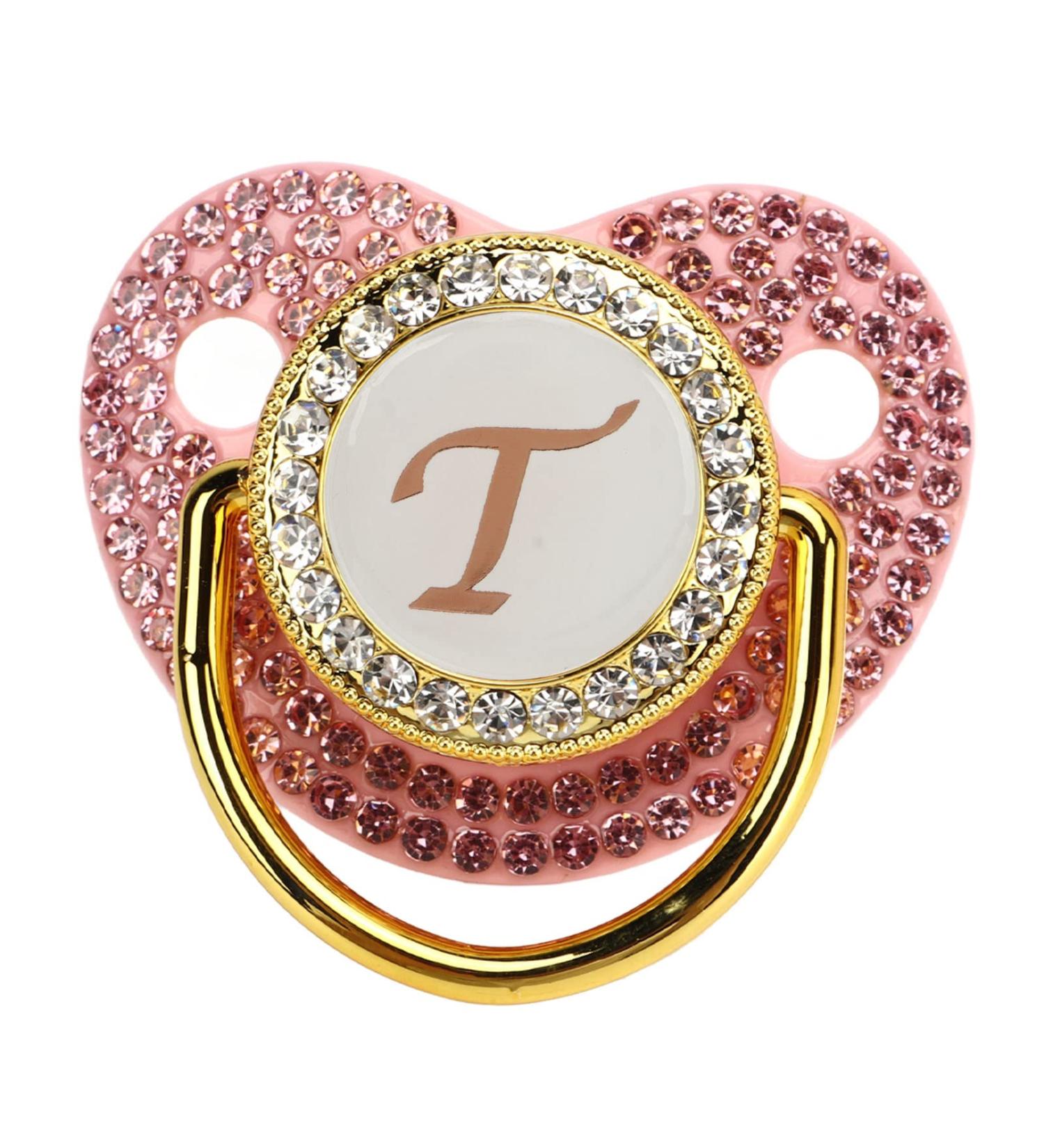 Buy Asixxsix Golden Baby Schnuller - Personalized Bling Pacifier with Strass Letters & Chain Clip for Newborns | Perfect for Baby Shower & Photography - Buy Online on GoSupps.com