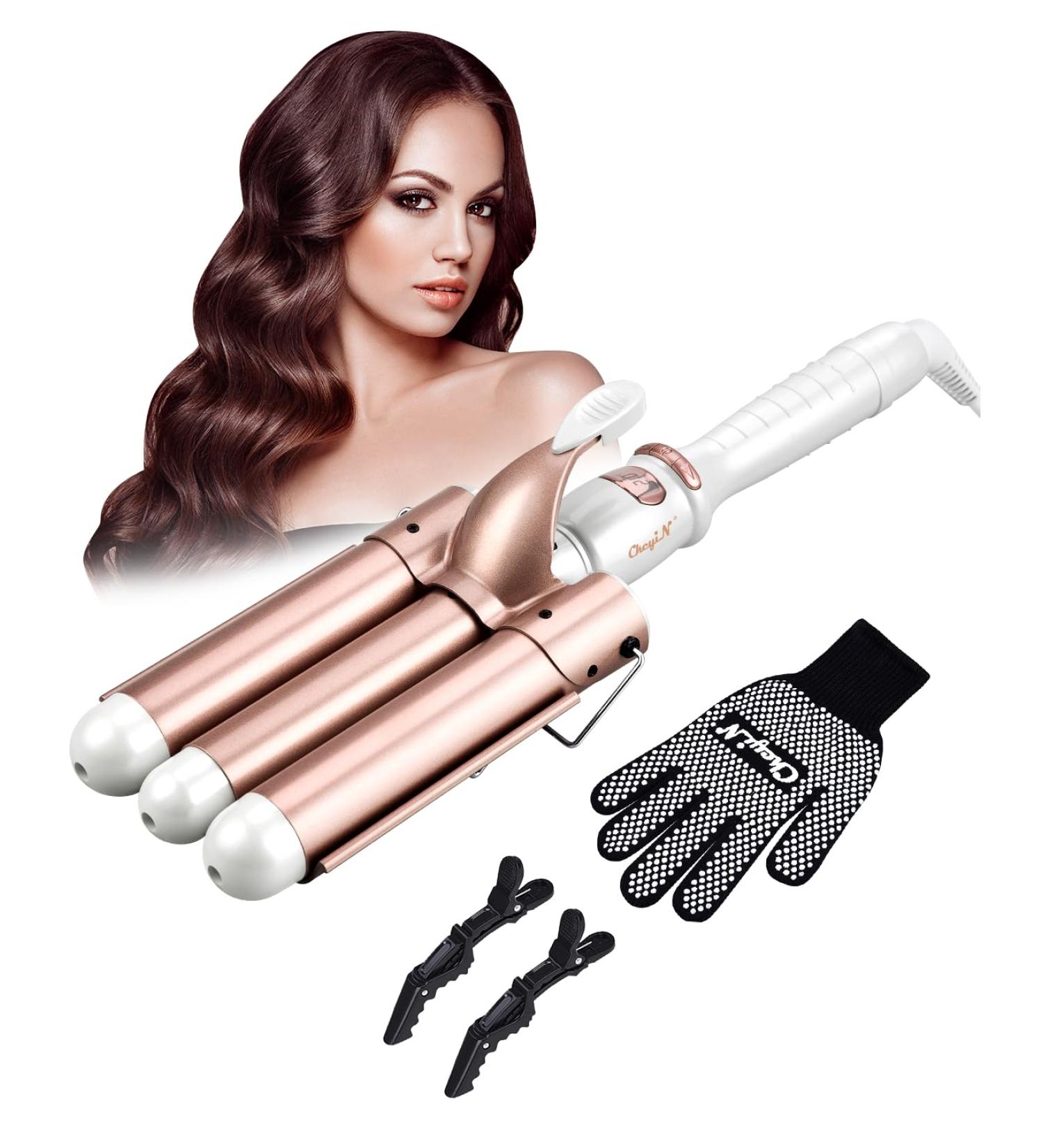 CkeyiN 3 Barrel Hair Waver 32mm Professional Crimper | 16 Temperatures | Fast Heating Curling Wand | Women's Long Hair Styles - Buy Online on GoSupps.com