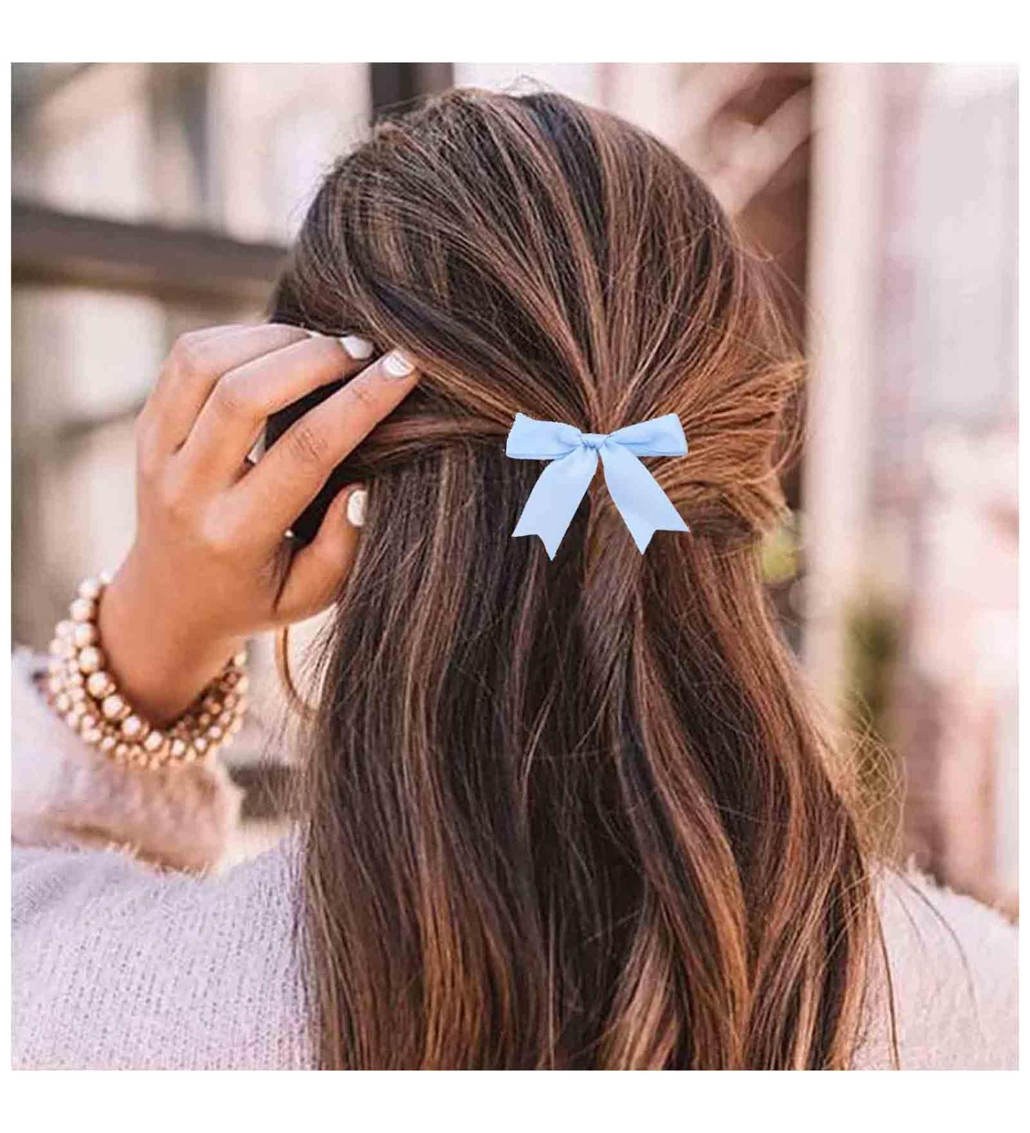 Aneneiceera Vintage Silk Bow Hair Clip Blue Bow Hair Barrette Clip Tiny Tulle Hair Bow Clip French Bowknot Tail Clips Cute Bowknot Hair Accessories for Women and Girls Gifts (Light Blue) - Buy Online on GoSupps.com