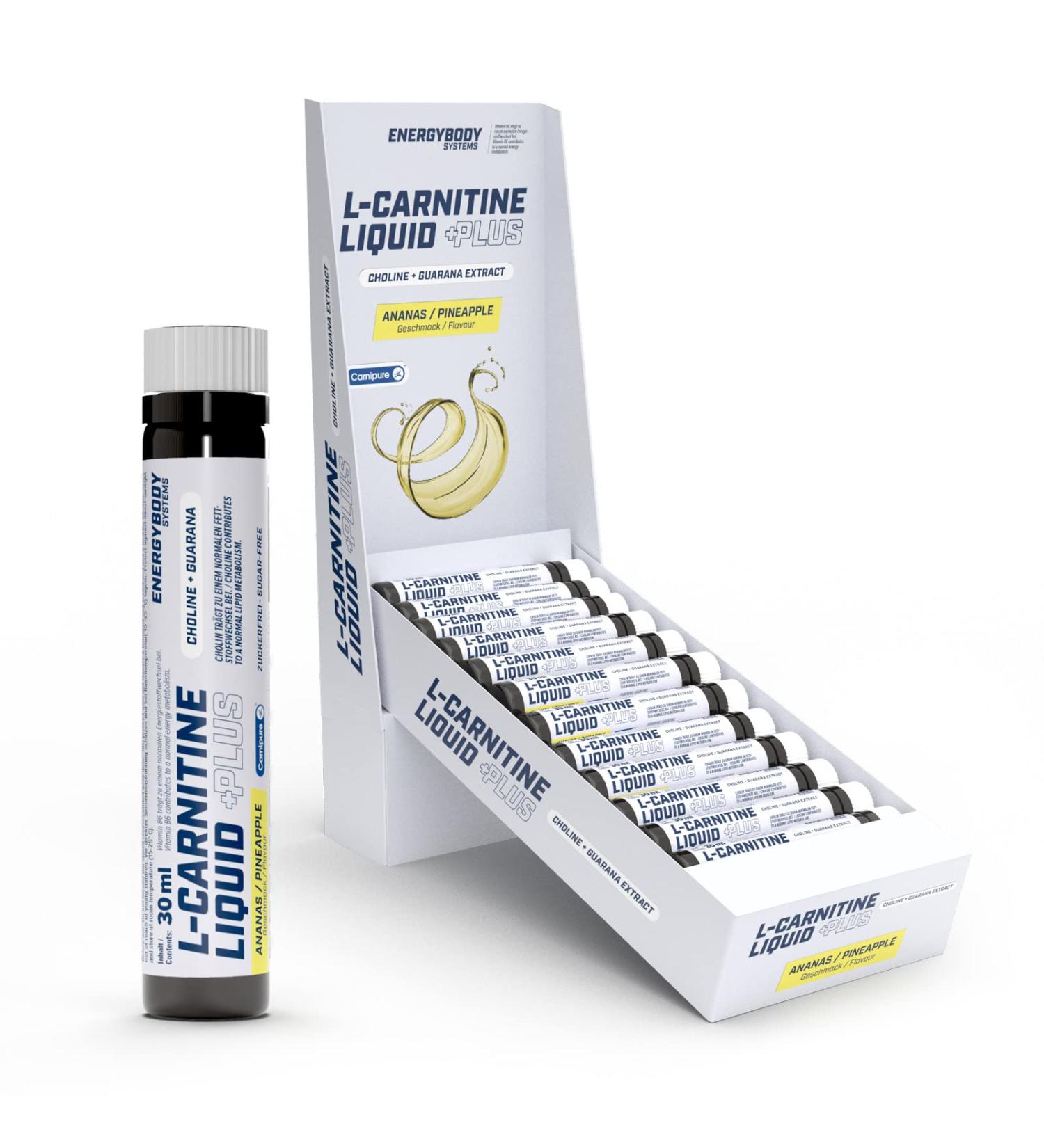Buy Energybody L-Carnitine Liquid Plus - 20x30ml | Boost Fat Metabolism with Choline & Guarana | International Shipping Available - Buy Online on GoSupps.com
