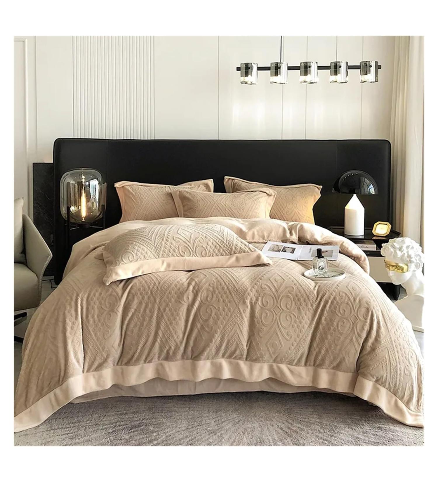 Gray Winter Soft Plush Warm Thickened Bedding Set 3D Sculpture Quilt Cover Bedspread Bed Sheet Pillowcase Soft (5 King) - Buy Online on GoSupps.com