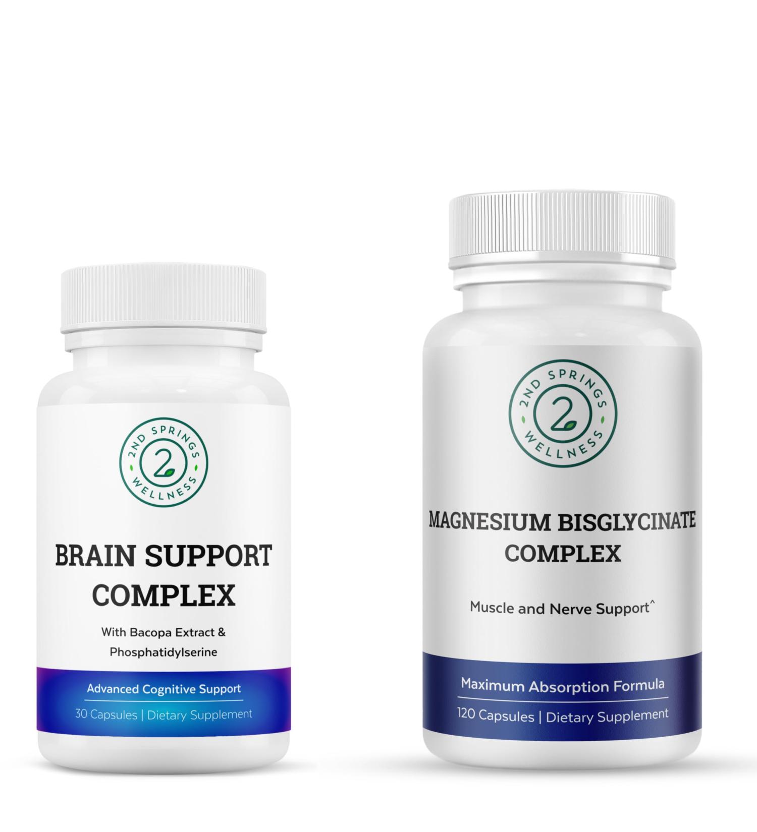 2nd Springs Magnesium Bisglycinate + Brain Support Complex Bundle | Focus Memory Calm Cognitive Function Muscle Relaxation & Daily Wellness - Buy Online on GoSupps.com