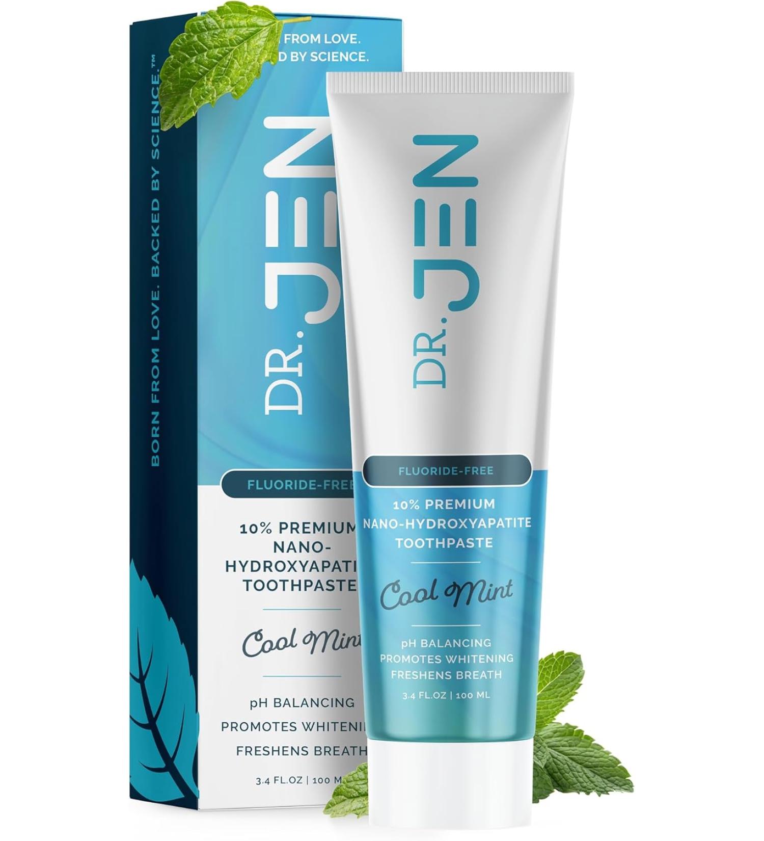Dr Jen Fluoride-Free Remineralizing Toothpaste with 10% Nano Hydroxyapatite - Clinically Proven Enamel Strengthening Formula (4oz) - Buy Online on GoSupps.com